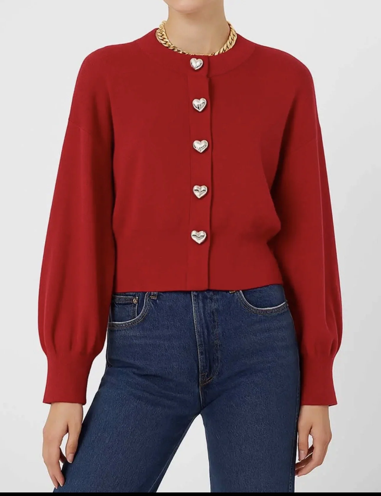 Silver Heart Button Sweater