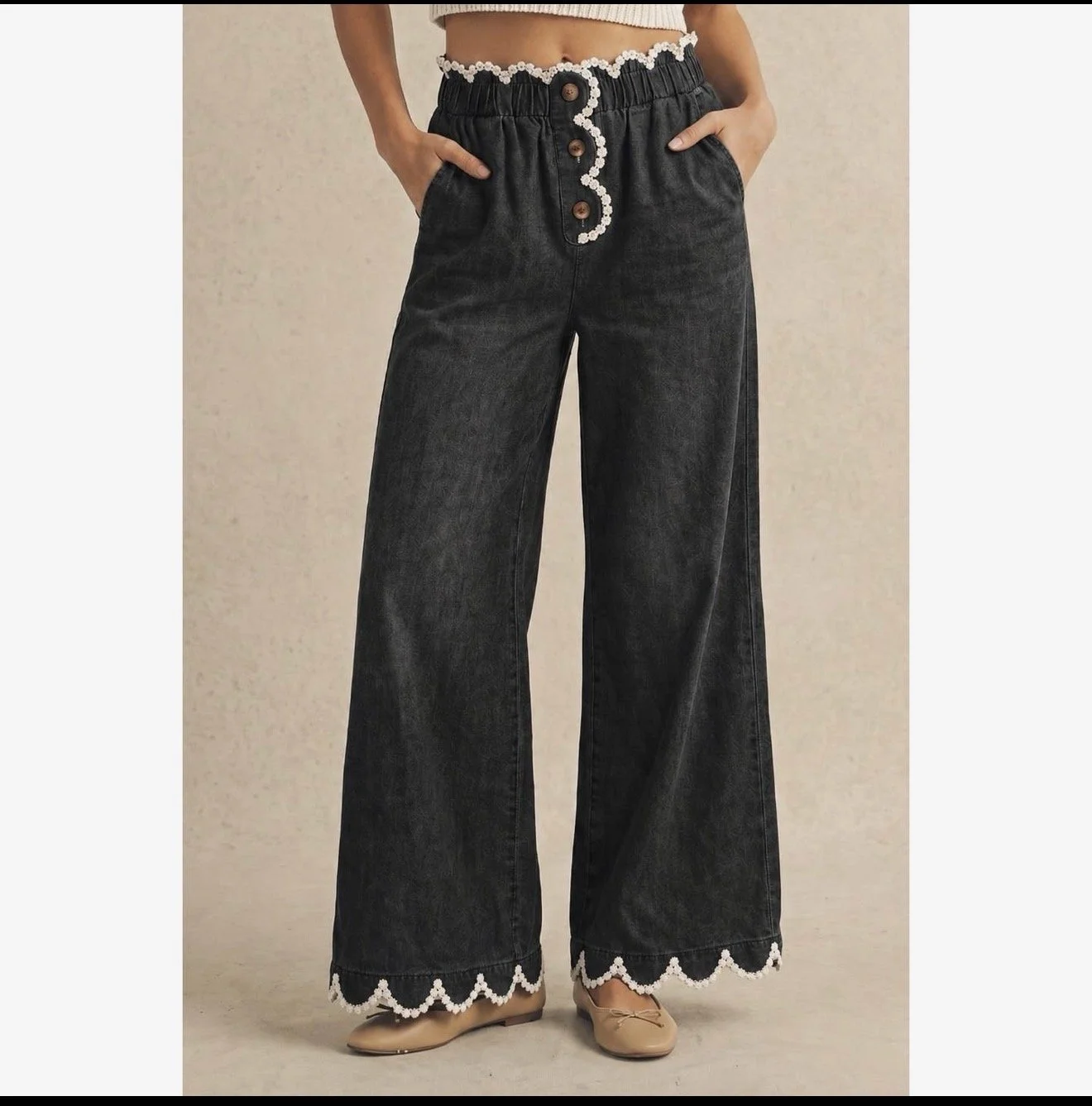 Scalloped Denim Pant
