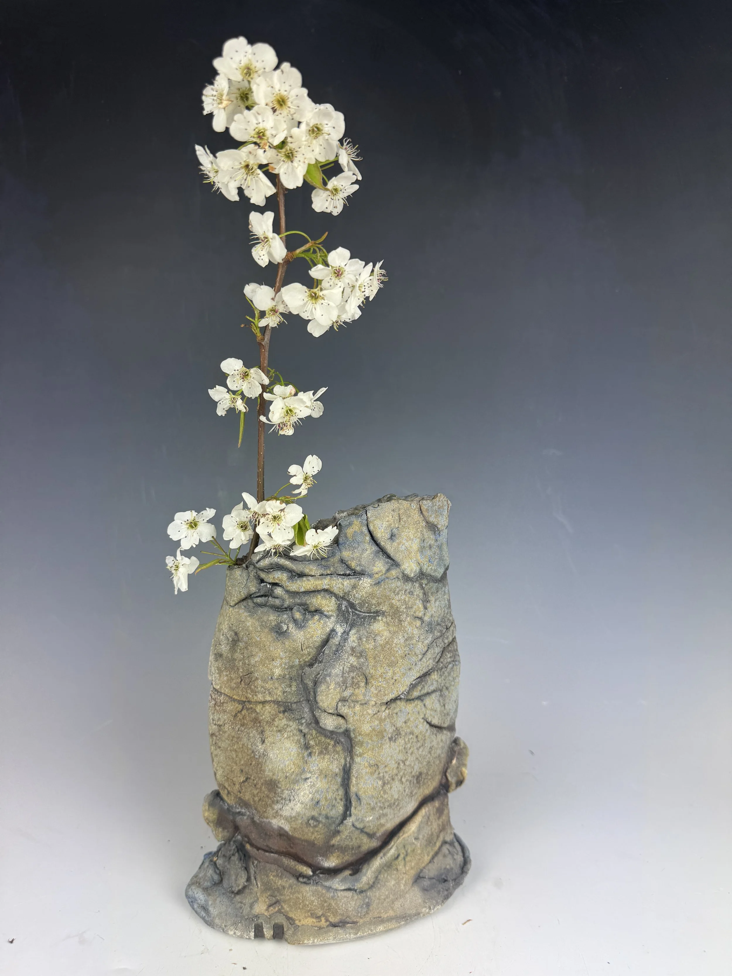 Woodfired Vase with flowers 