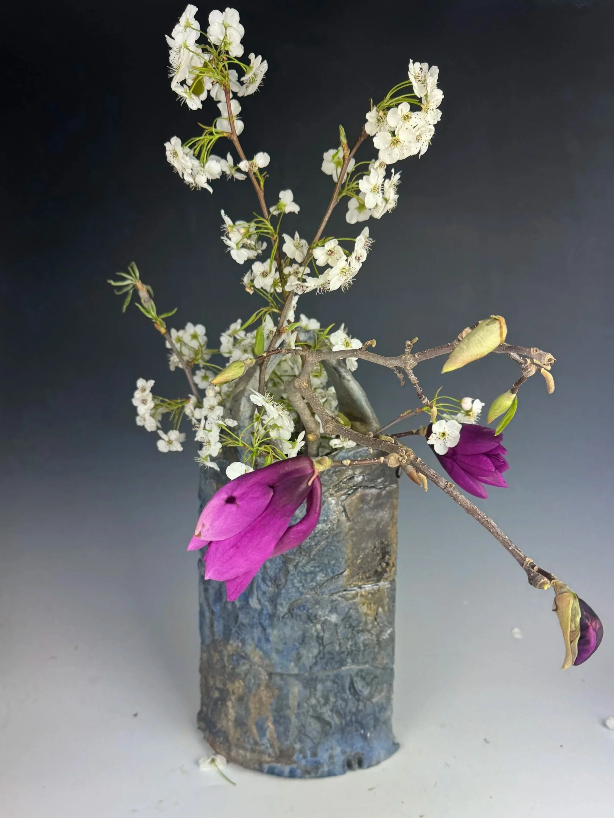 Woodfired Vase with flowers 