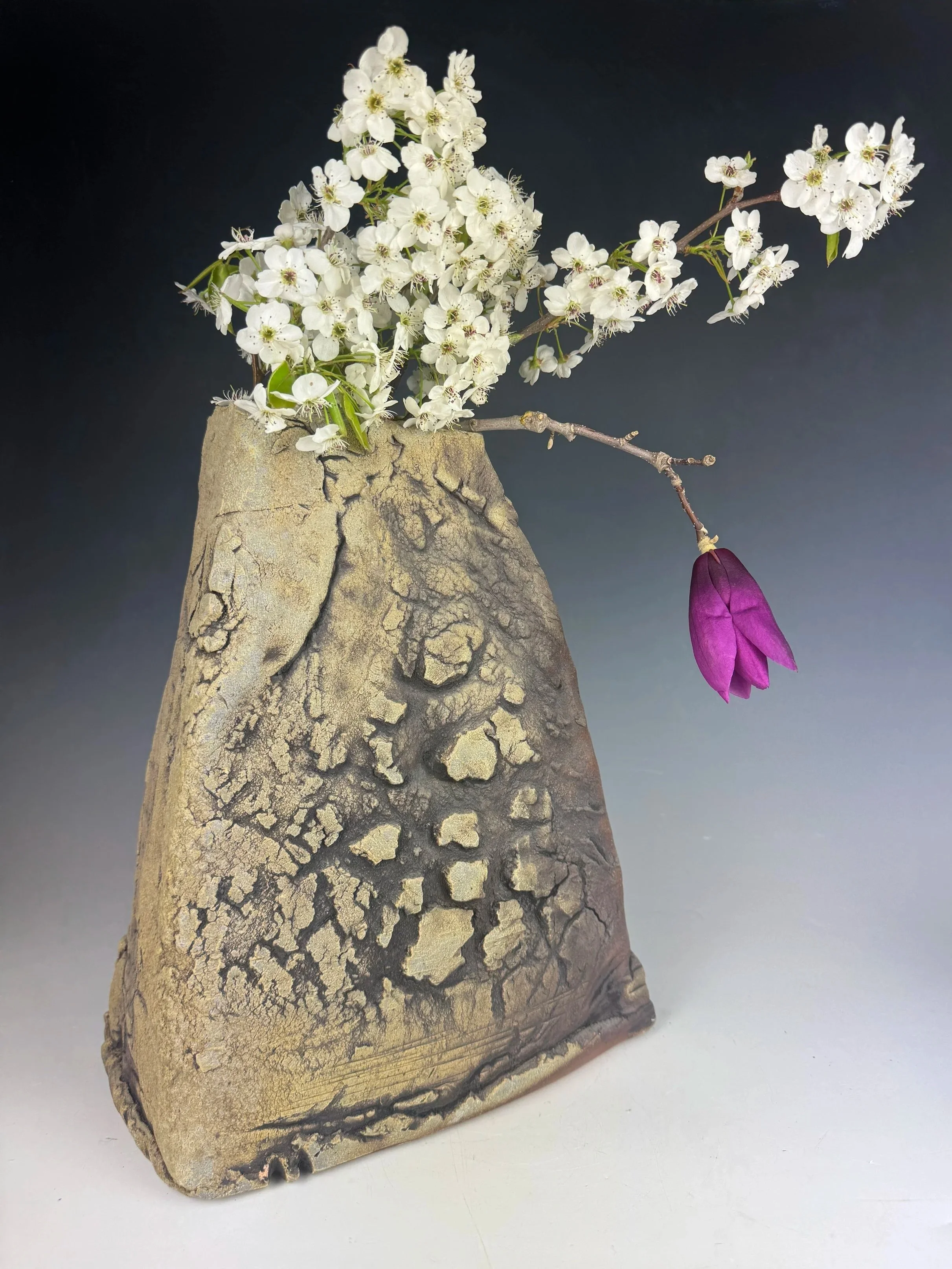 Woodfired Vase with flowers 