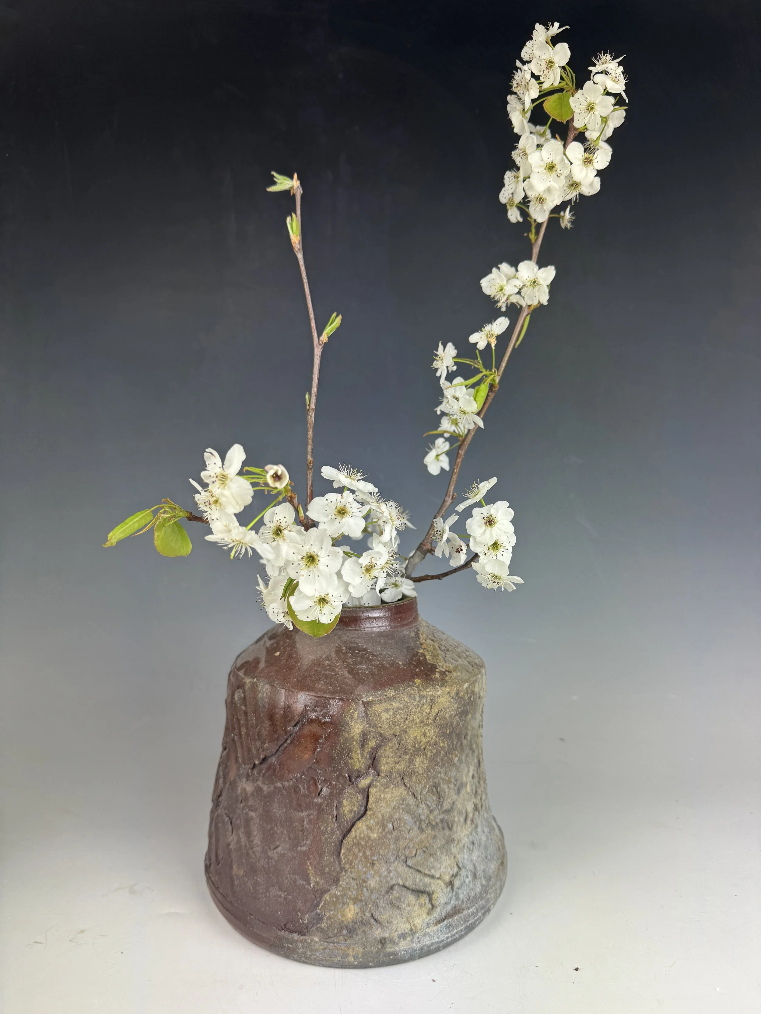 Woodfired Vase with flowers 