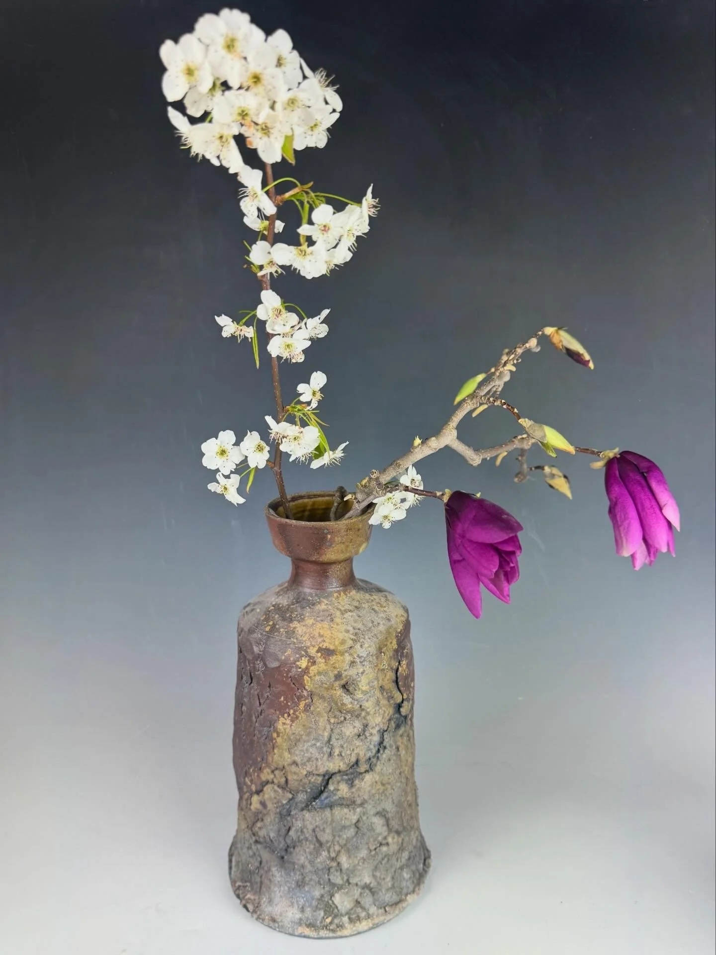 Woodfired Vase with flowers 