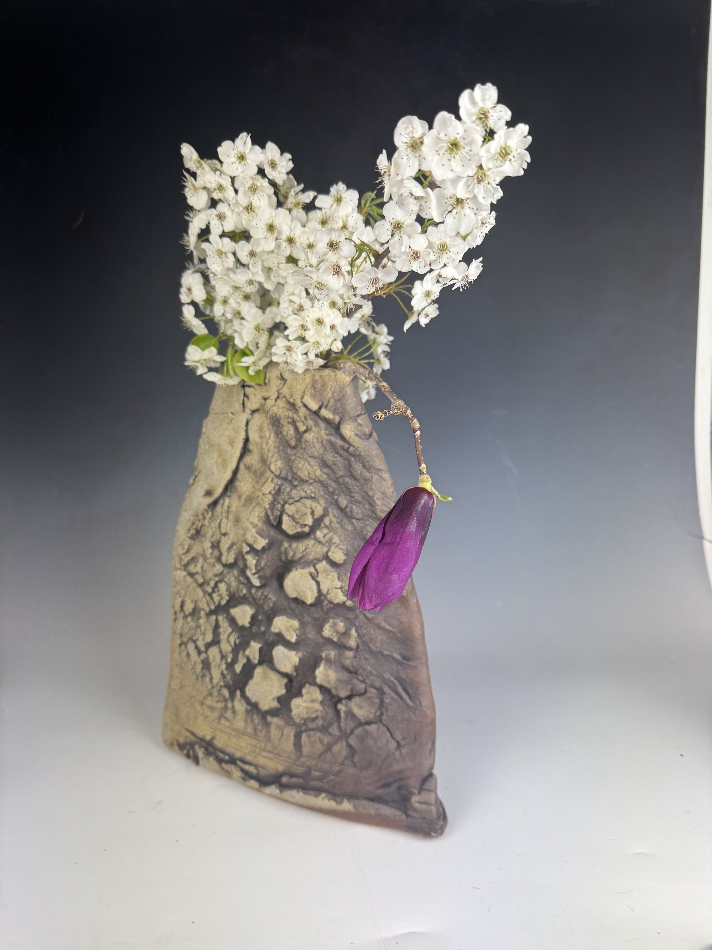 Woodfired Vase with flowers 