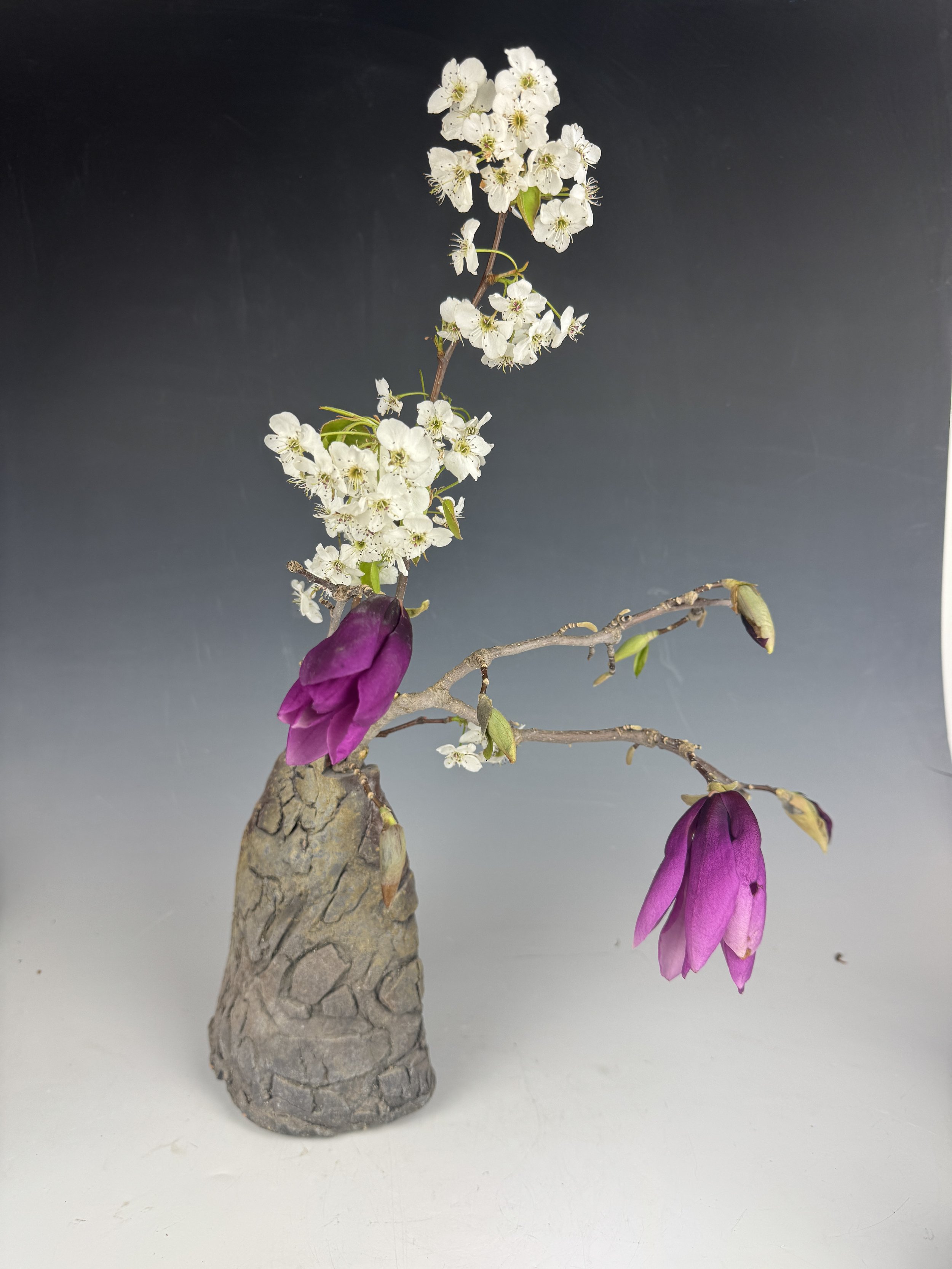 Woodfired Vase with flowers 