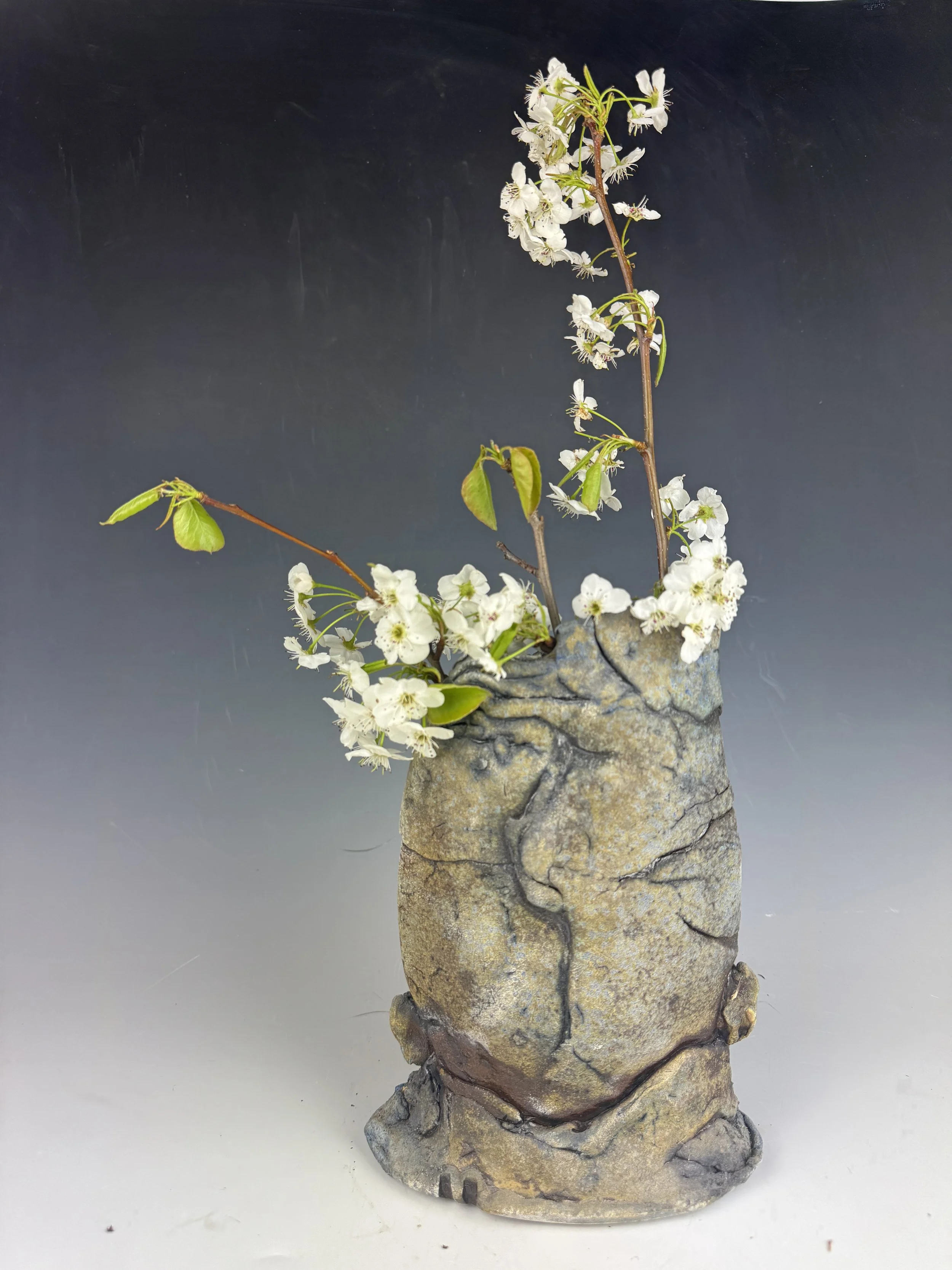 Woodfired Vase with flowers 