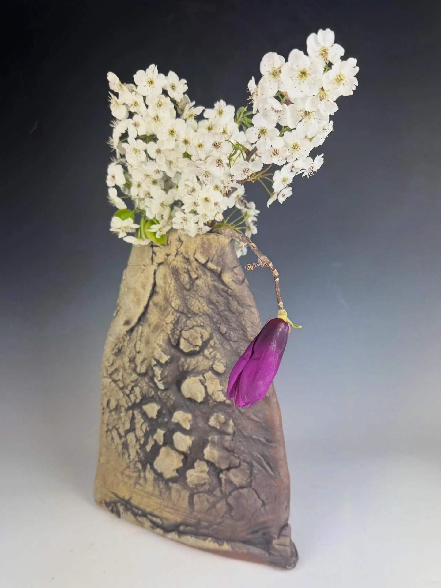 Woodfired Vase with flowers 