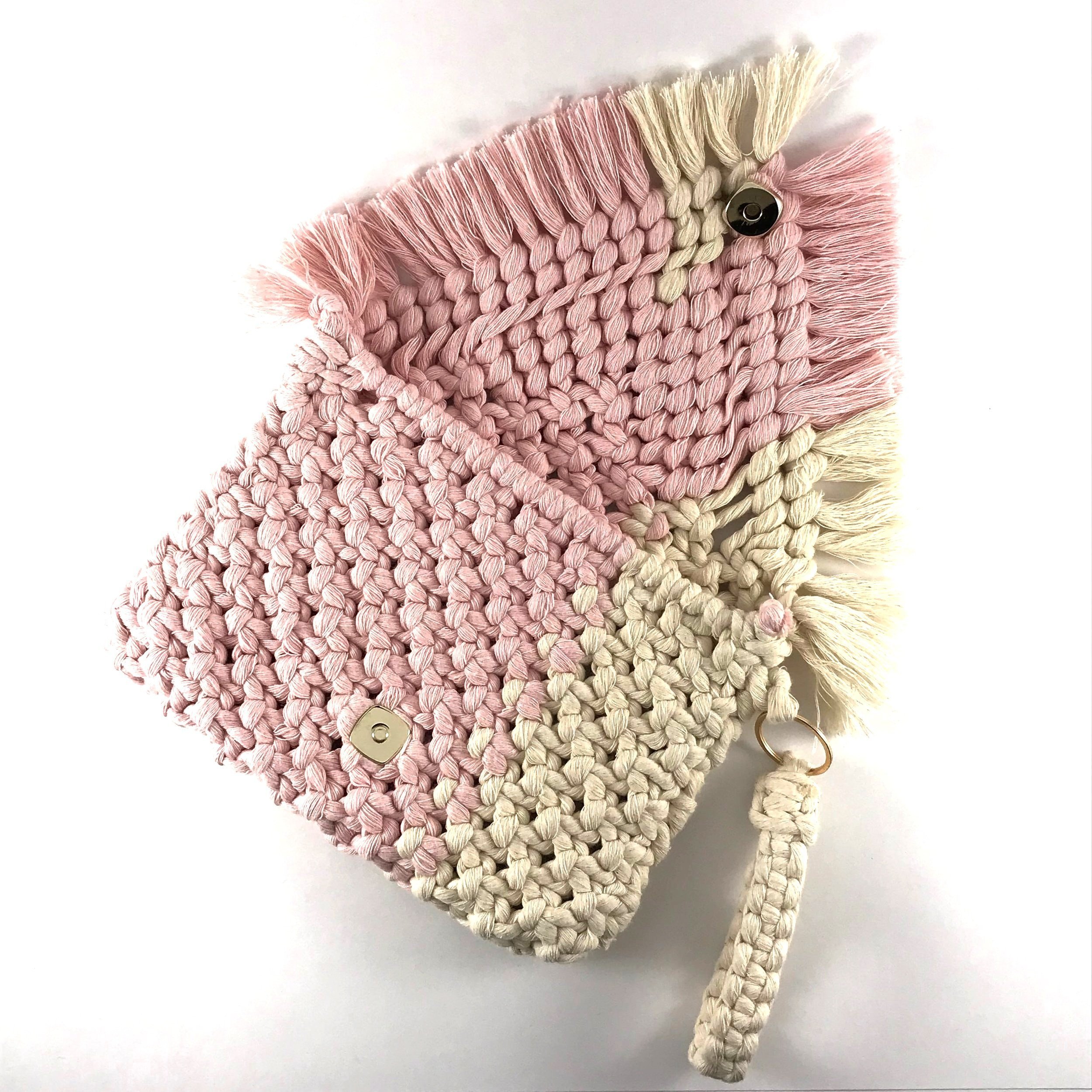 Macrame Handbag (Blush/Natural) with Gold Accessories