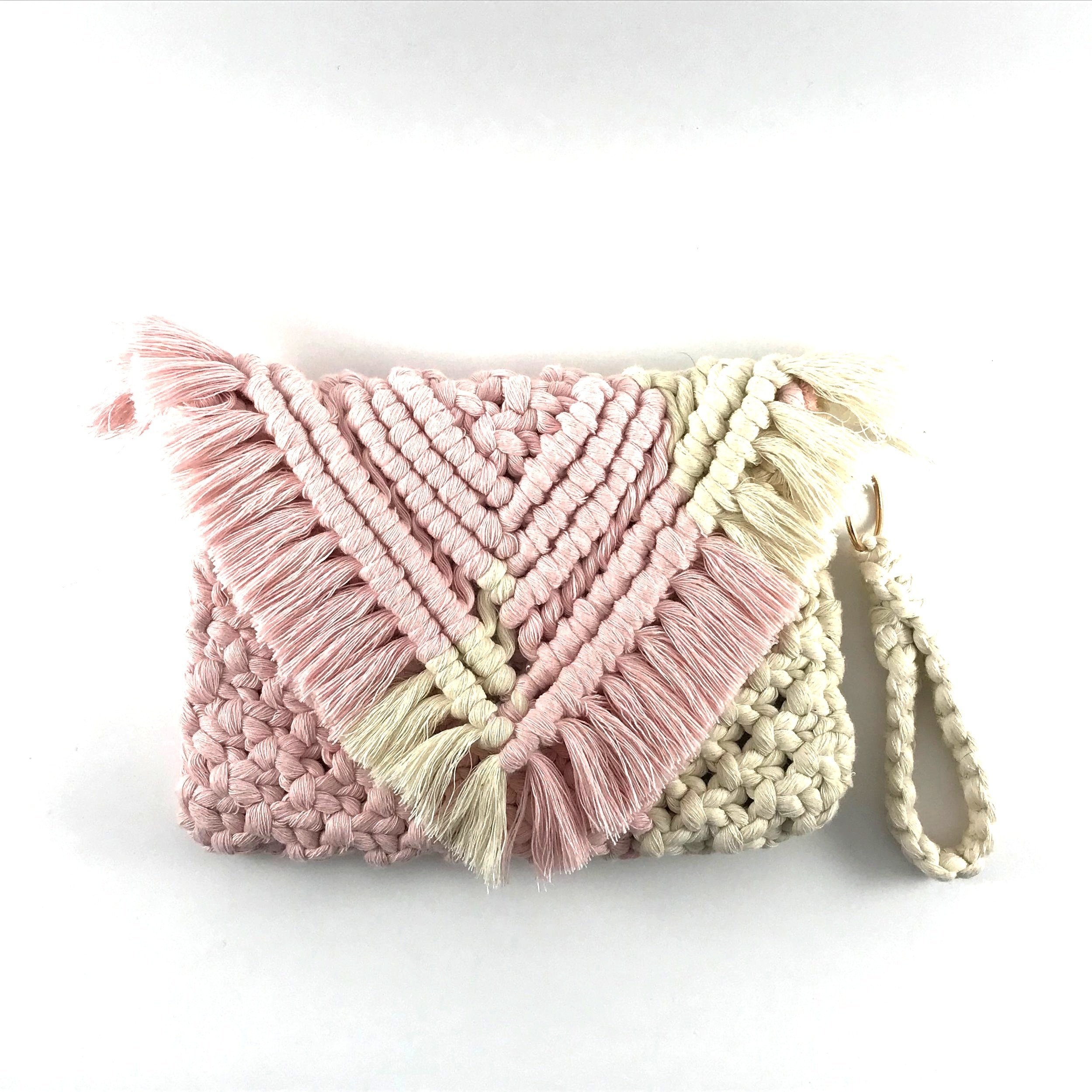 Macrame Handbag (Blush/Natural) with Gold Accessories