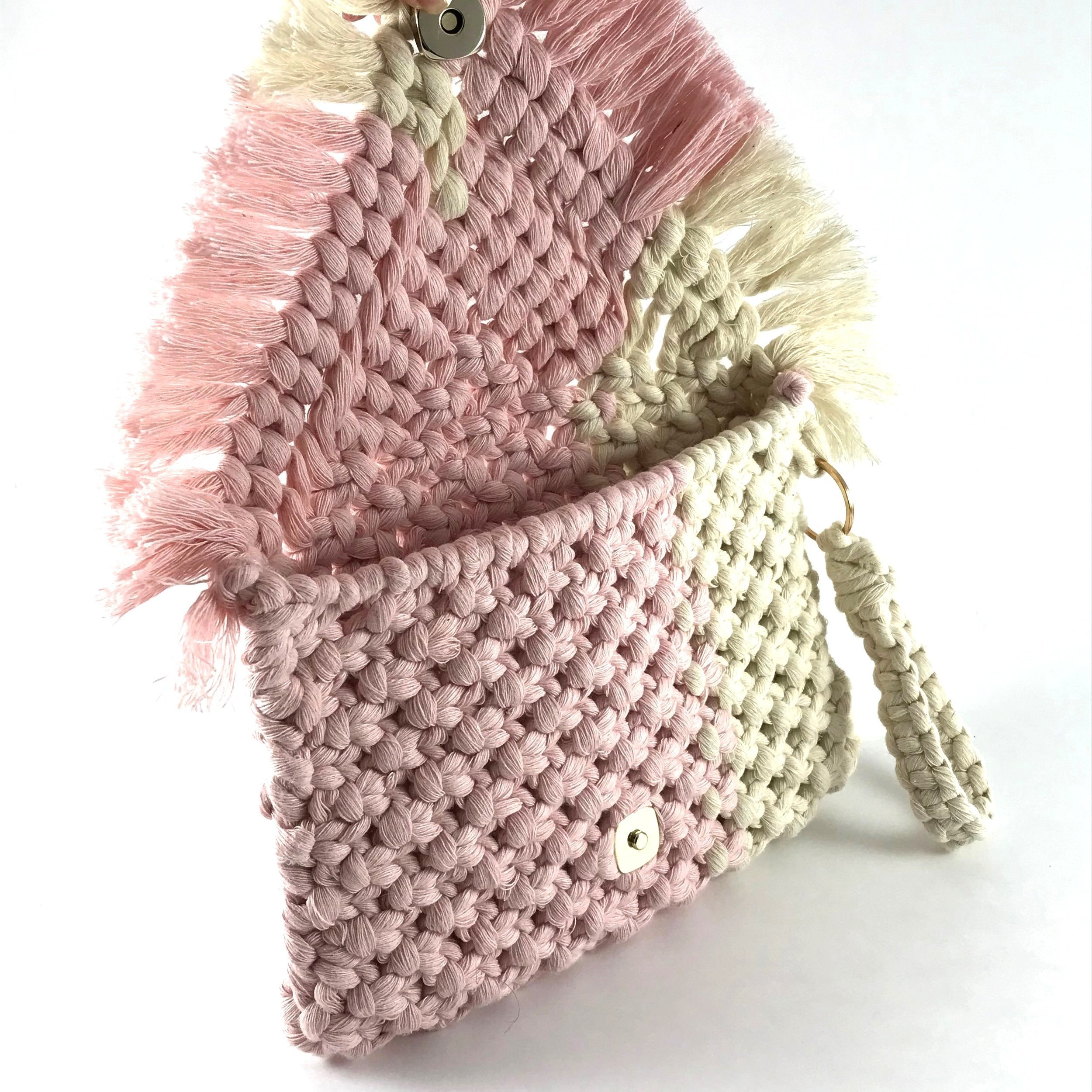 Macrame Handbag (Blush/Natural) with Gold Accessories