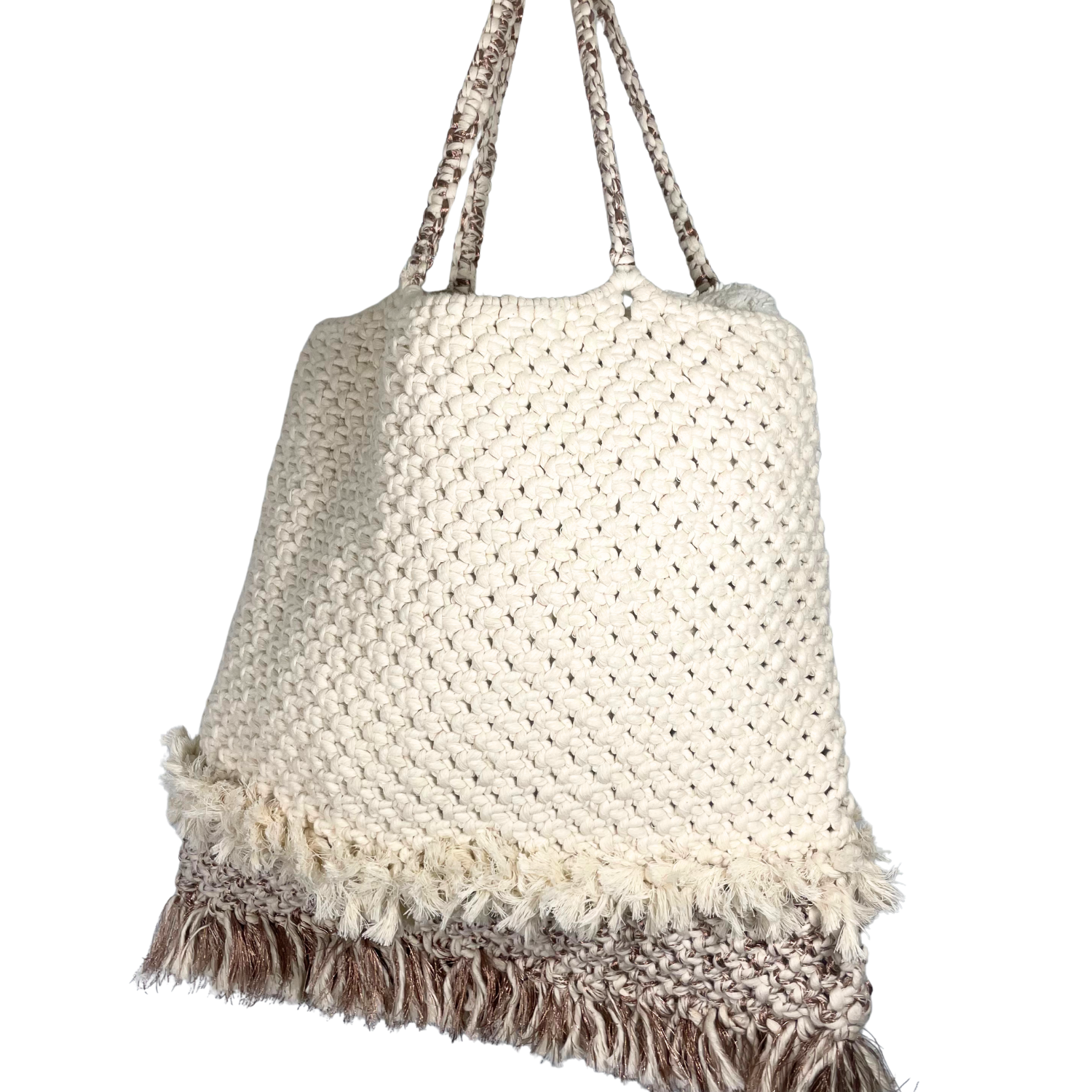 Oversized Reversible Boho Tote Bag (Natural/Rose Gold)