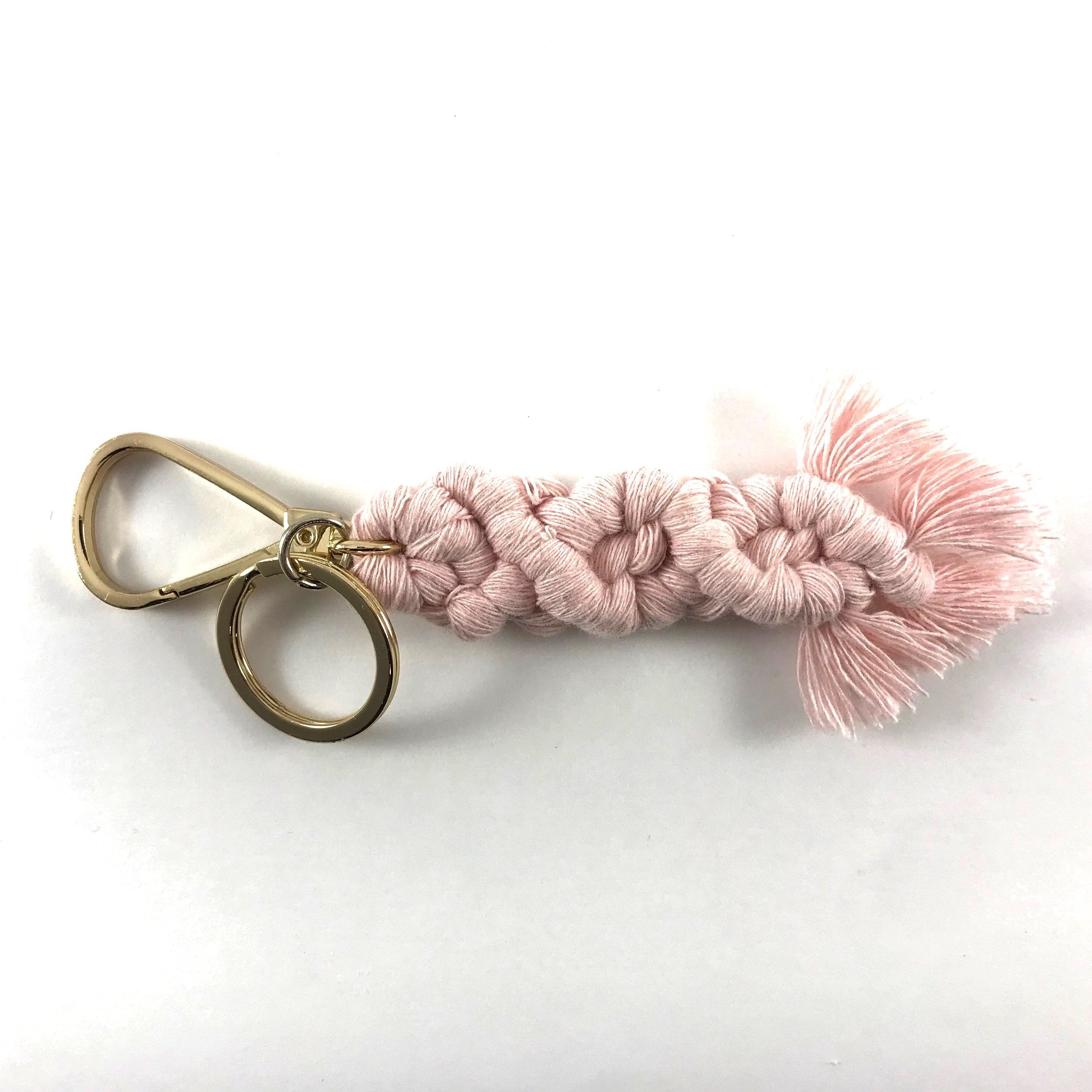 Blush and Gold Macrame Keychain