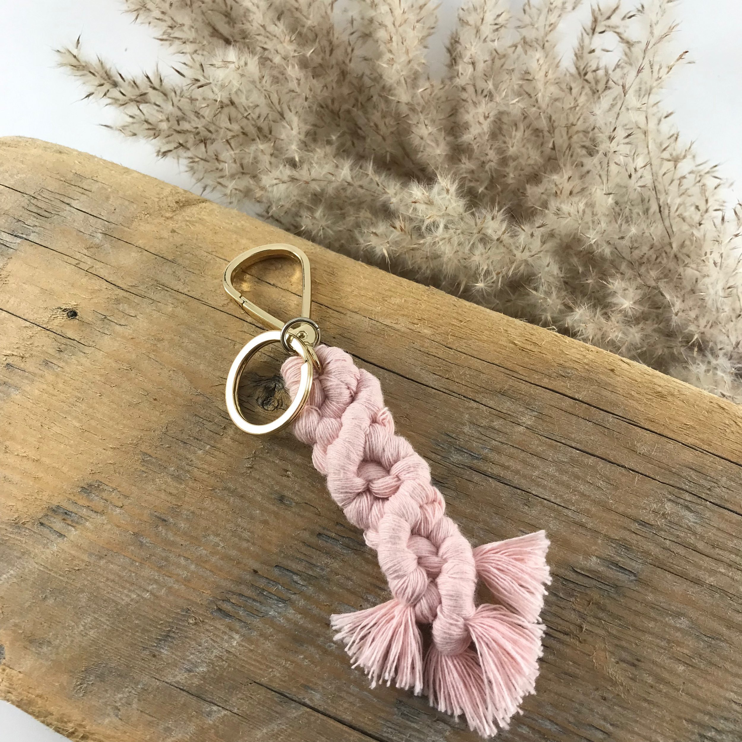 Blush and Gold Macrame Keychain