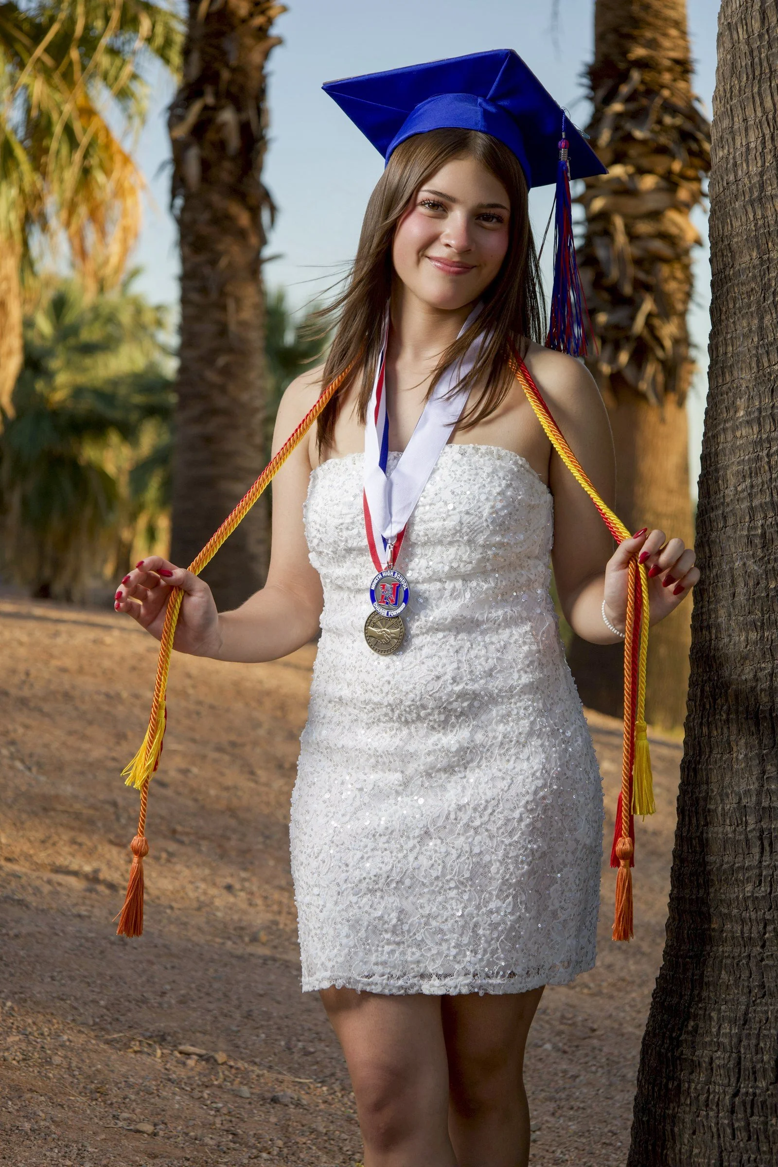 Phoenix senior pictures - Azuree white lace dress with honor cords