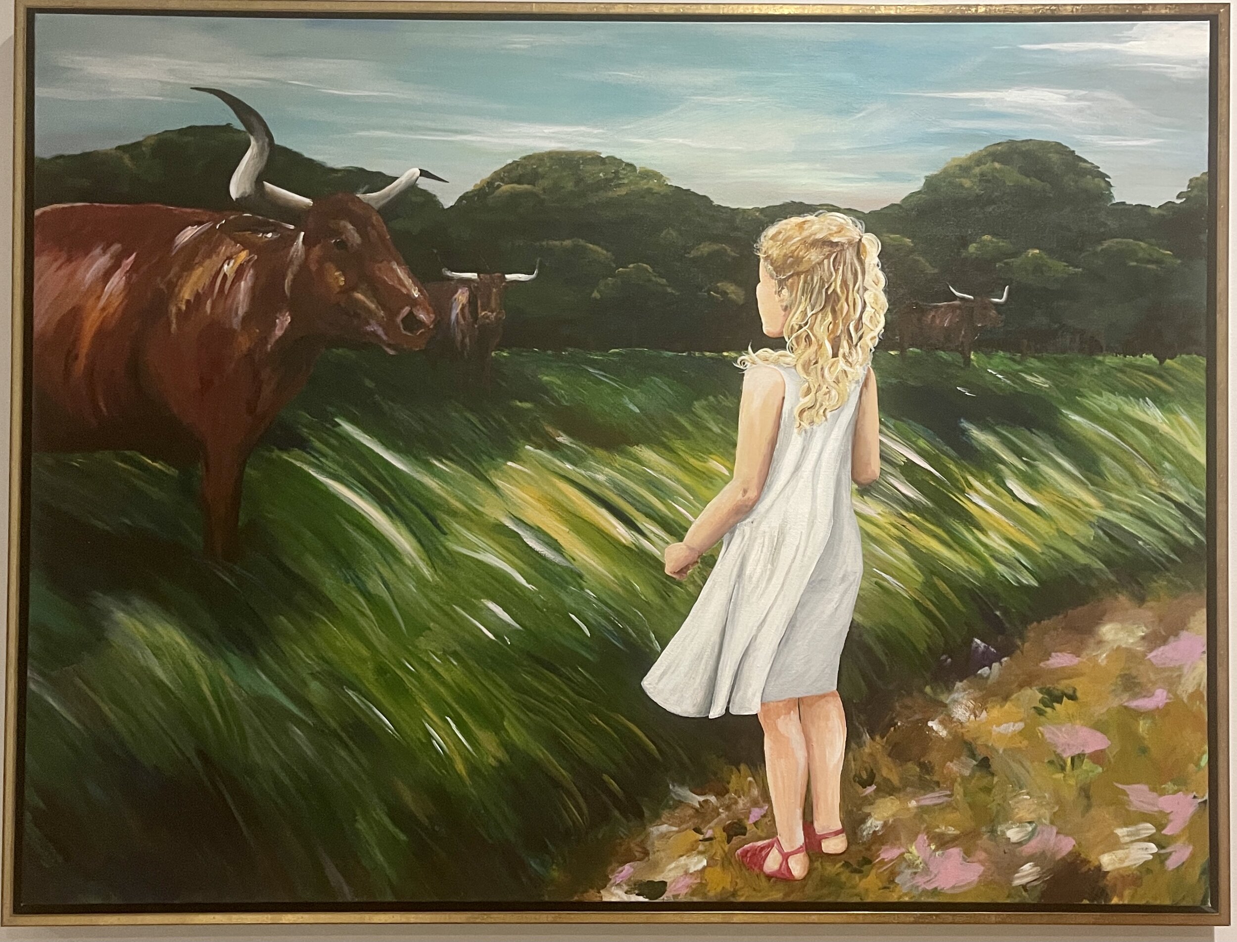 'Olivia Meets Longhorn' Custom Commission, Oil on Canvas, 36x48", 2018 - Sold