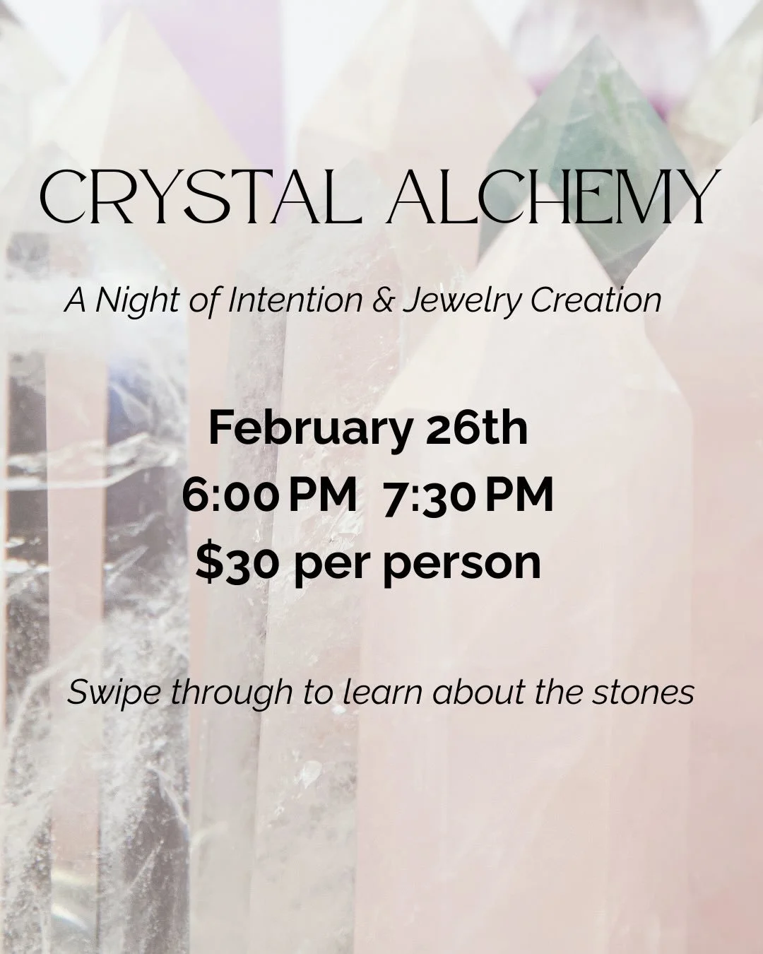 Ready to wear your intentions? ✨ Join us for a relaxing, guided workshop where you&rsquo;ll learn the meanings behind your favorite crystals and design a one-of-a-kind piece infused with purpose. 💎