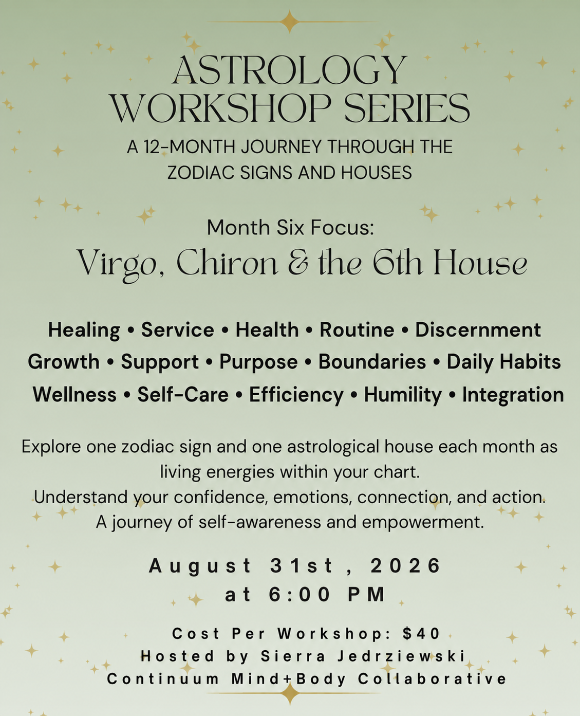 Astrology Workshop Series: Month 6 Virgo, Chiron and the 6th House