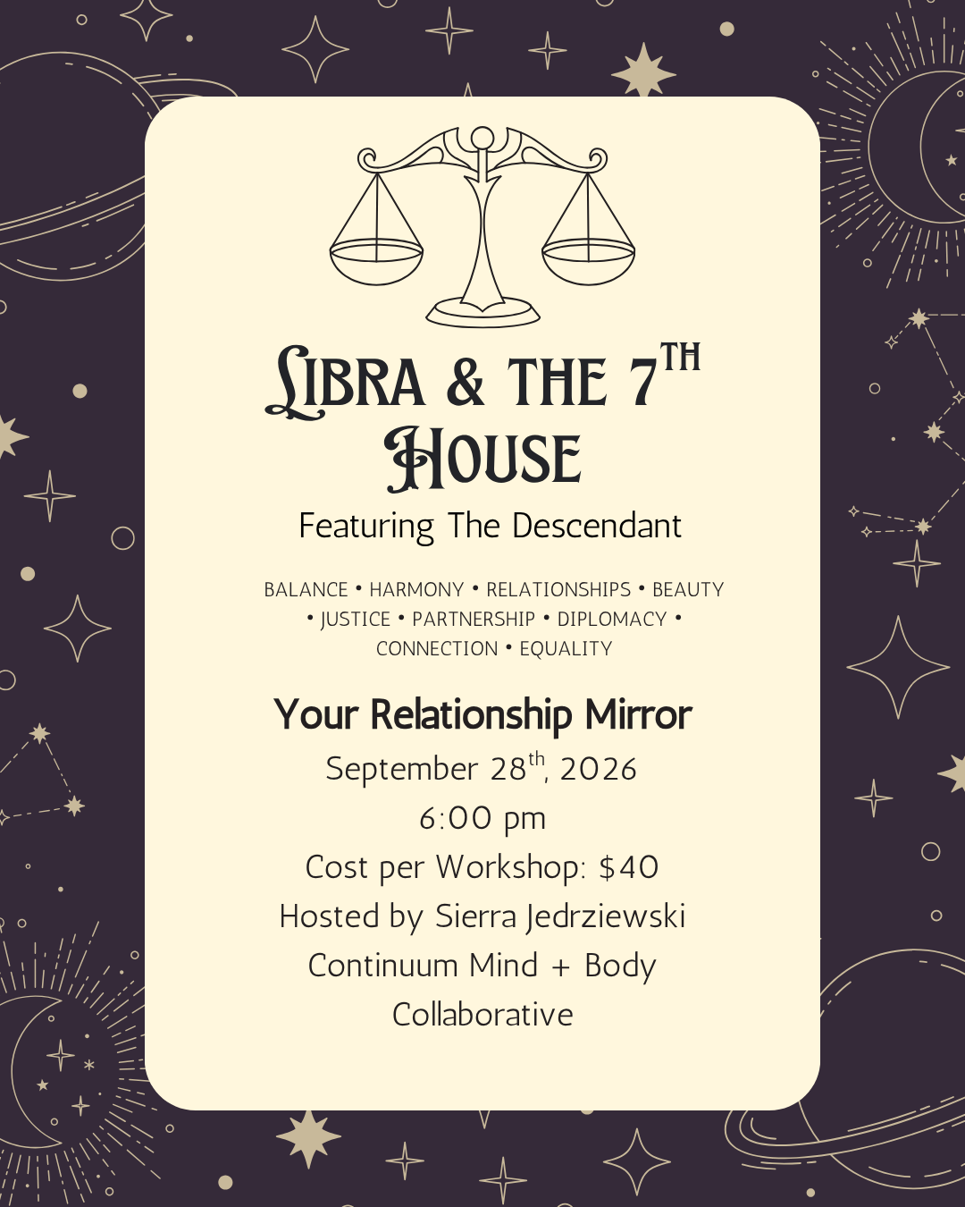 Astrology Workshop Series: Month 7 Libra, DC & 7th House