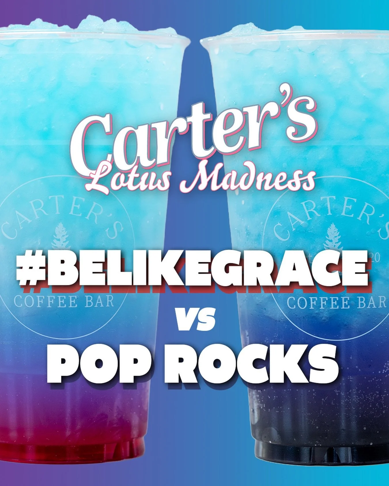The blue lotus matchup is live! Head to cartersmadness.com to vote for your favorite. Today only, grab a #belikegrace or Pop Rocks lotus for 20% off! Happy Wednesday!

#belikegrace- Blue Lotus, Coconut, Dragon Fruit, &amp; Lemonade

Pop Rocks- Blue L