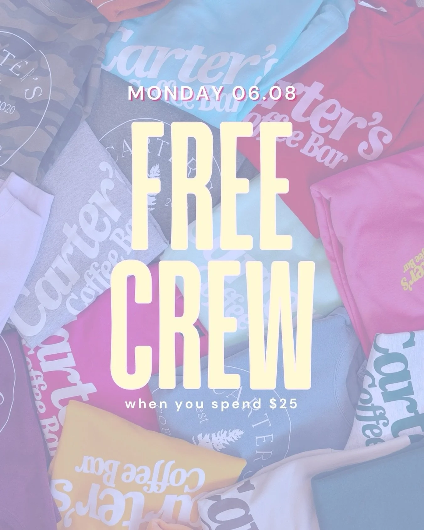 👀👀👀
Who&rsquo;s ready for Monday? 

*while supplies last&mdash; you get a surprise crew of your size preference when you spend $25 at any of our locations!