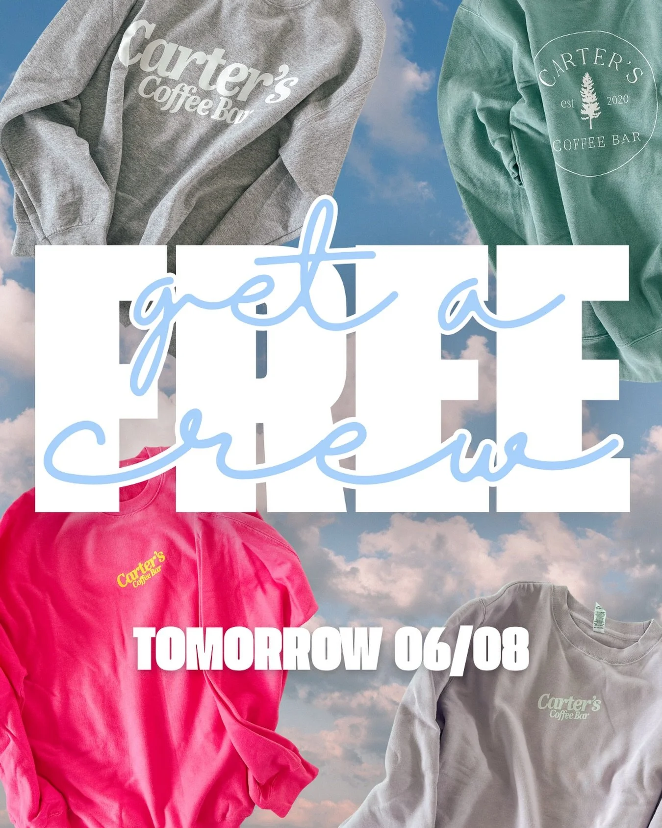 Monday comes tomorrow and the day you get a free crew if you spend $25!!!🙌🏼🤩 Deal is happening at all of our locations while supplies last!