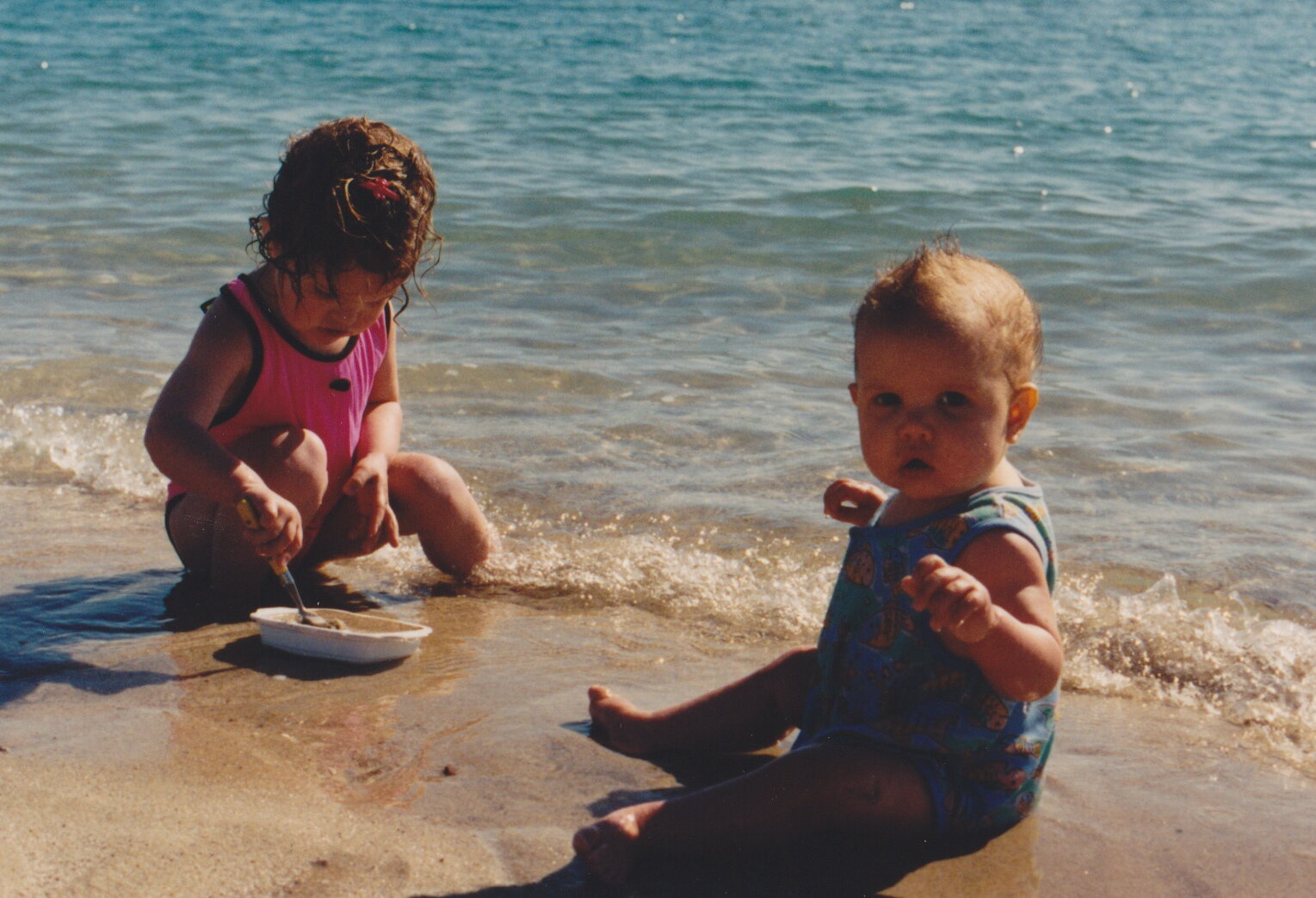  My sister and me at the beach in Mexico as children 