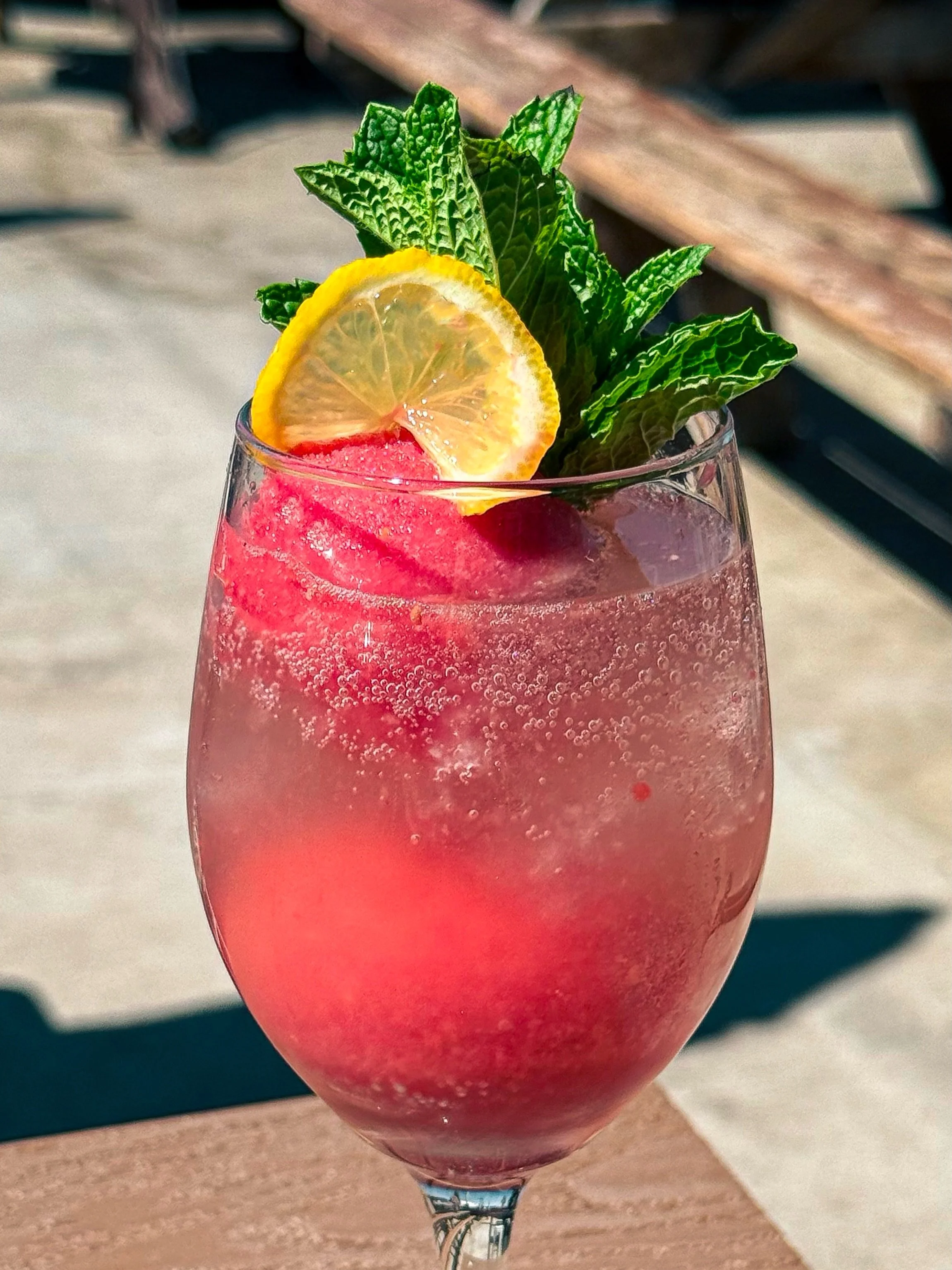 The perfect patio sipper 🍹

Have you tried our Frozen Belini? It&rsquo;s a refreshing sweet treat for a nice sunny day. First we start with Raspberry Peach Orange Vodka &amp; House-Made Sorbet, then we top this beauty off with some sparking prosecco