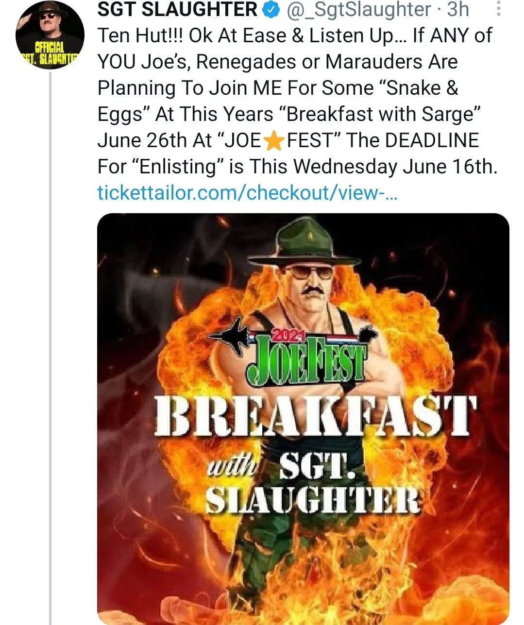 Last Chance for Sgt Slaughter Breakfast
