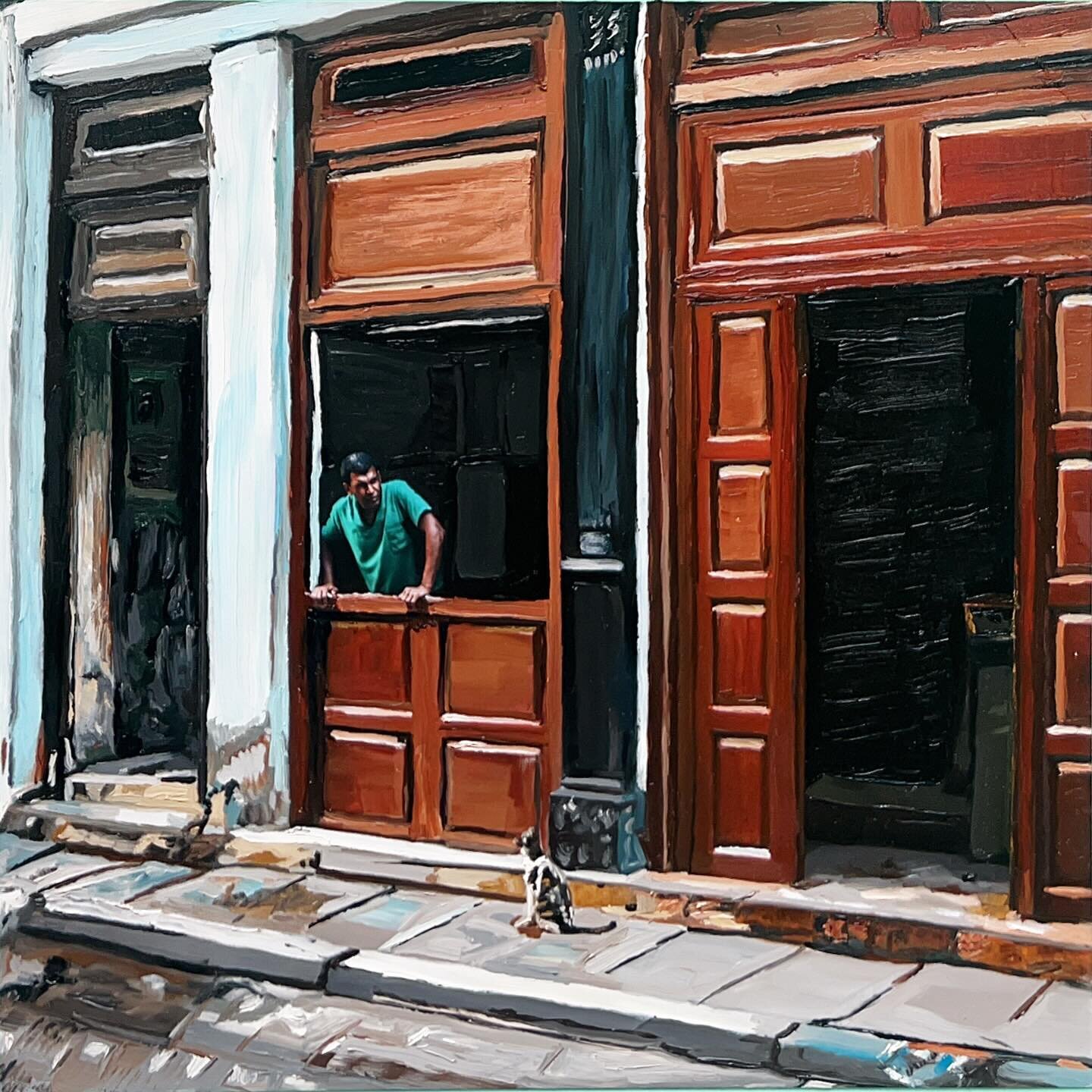 Debating whether to leave the last figure in each of these pieces unpainted, letting the photo itself show through. The first is a photo I took in Havana in 2018 and the man in the window almost looks like a painting anyway. The second is Jonathan&rs