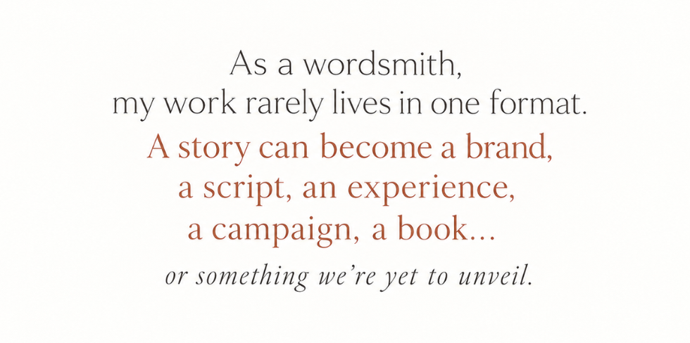 Quote about storytelling and branding on a white background with black and red text.