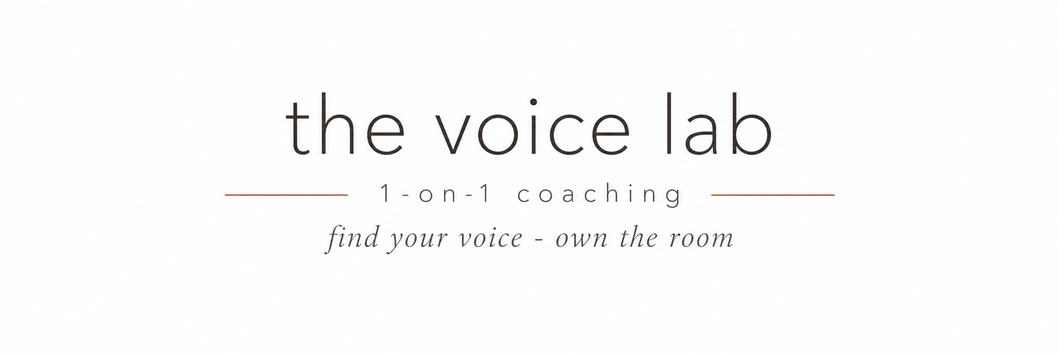 Logo for the voice lab with text 'the voice lab', '1-on-1 coaching', and 'find your voice - own the room'.
