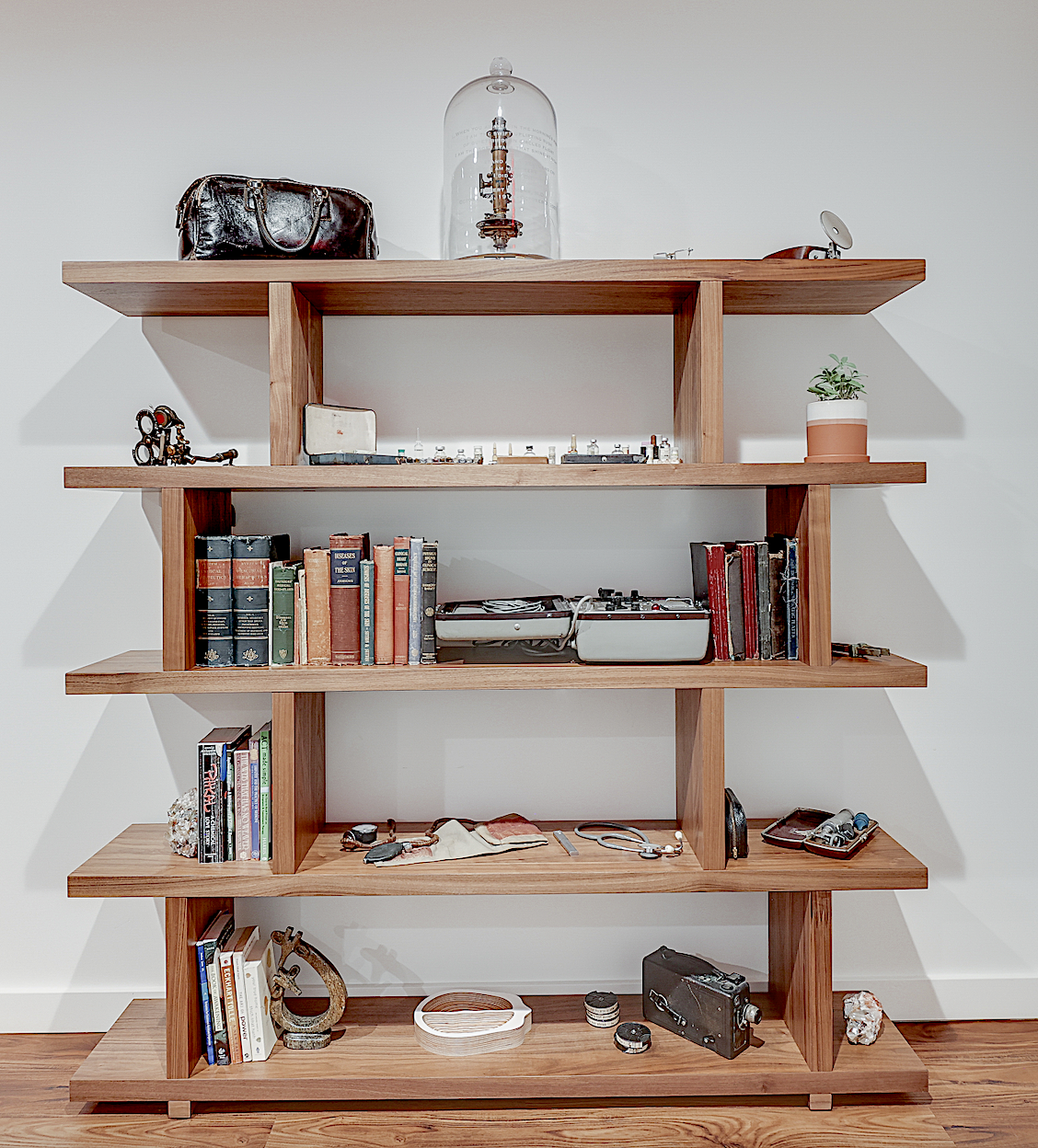 Bookshelf with medical equipment passed through generations