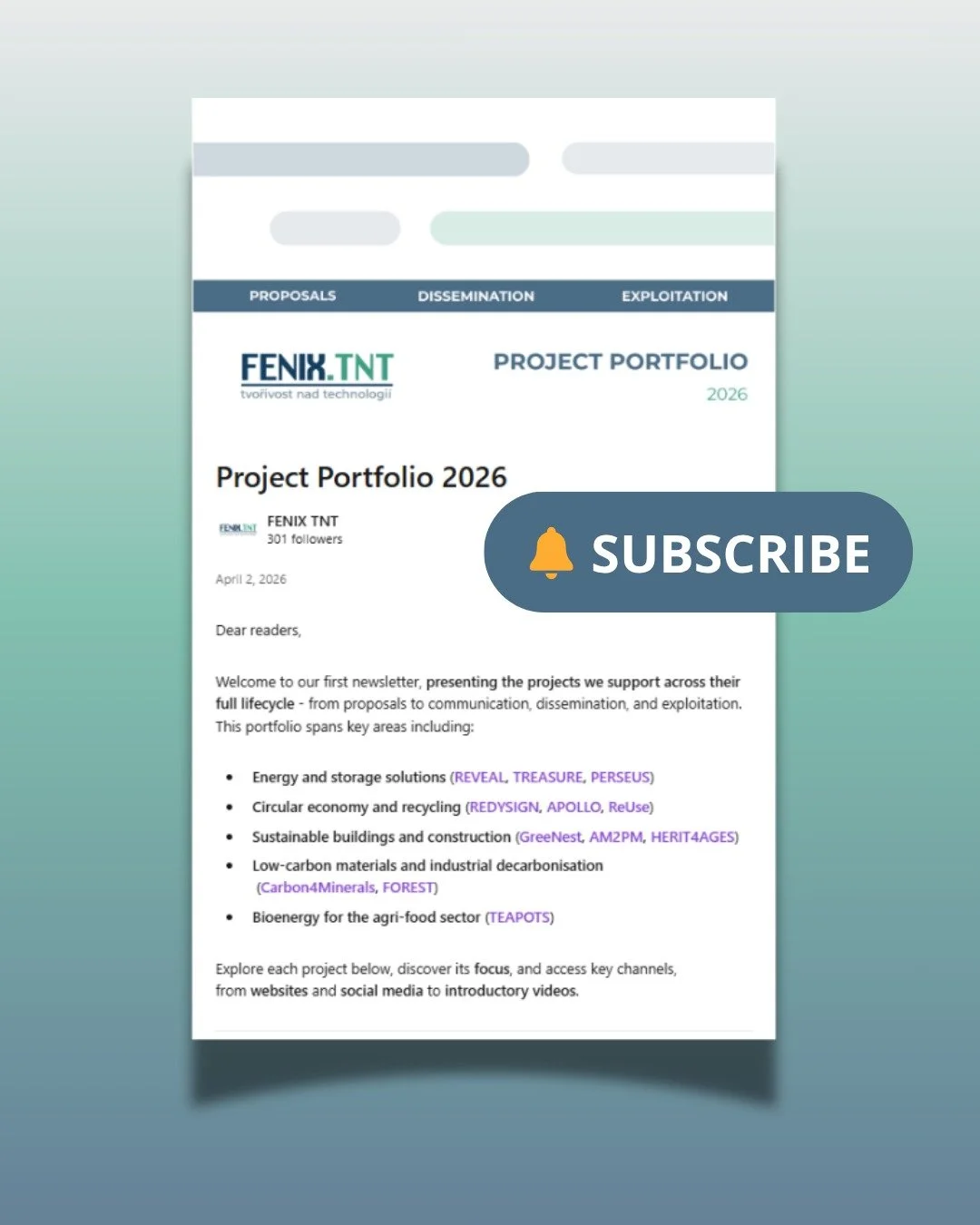 🚀 We&rsquo;ve just launched our very first Project Portfolio 2026!

Discover the projects we support across their full journey &ndash; from idea to impact 🌍

From ♻️ circular economy to ⚡ energy systems and 🏗️ sustainable buildings, this portfolio