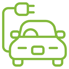 Outline of an electric car plugged into a charging station.