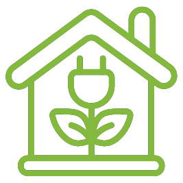 A house outline with a plant and a light bulb inside, symbolizing eco-friendly or sustainable living.