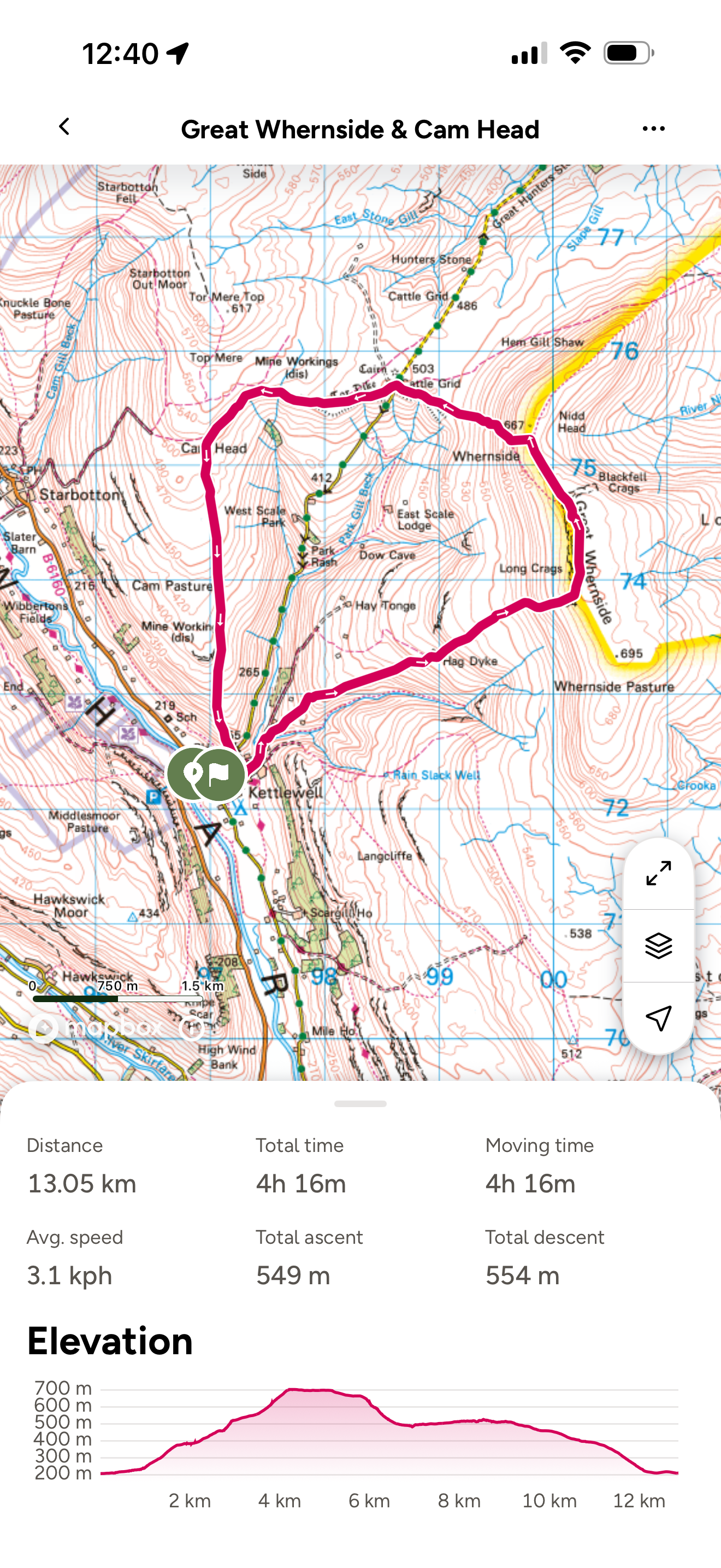 Ordnance Survey map of Great Whernside