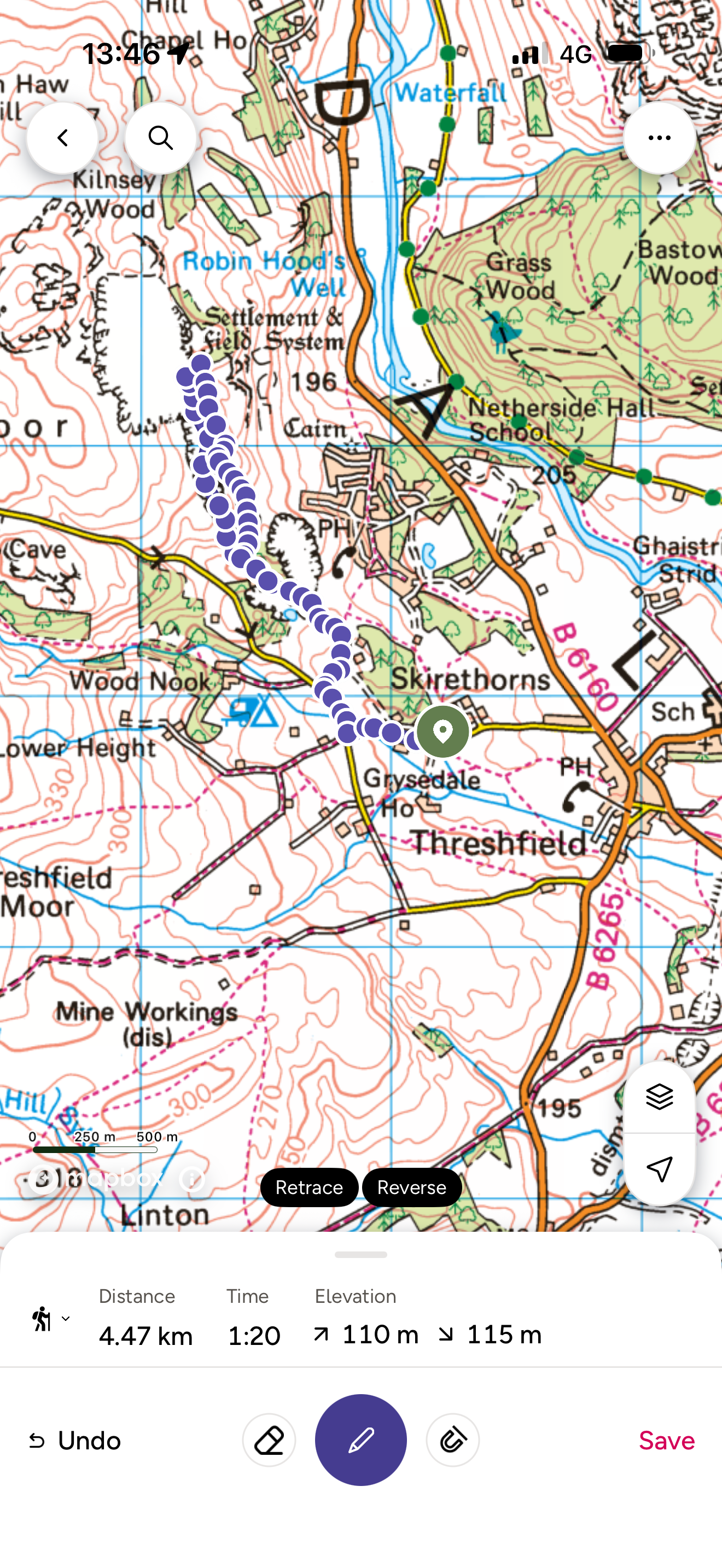 Ordnance survey map of threshfield with route marked on it
