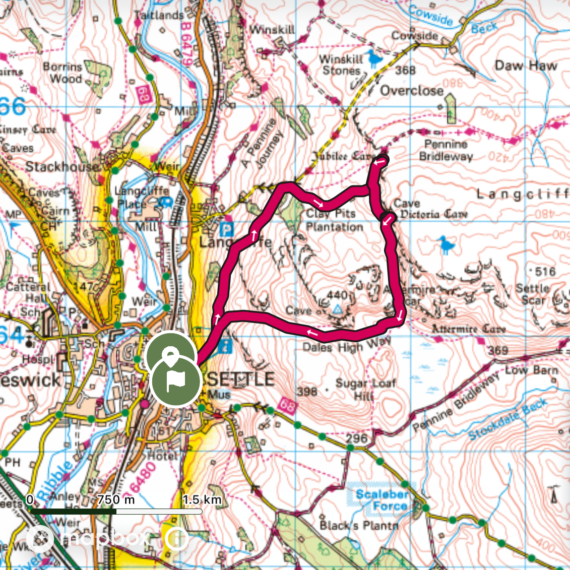 Ordnance survey map with route map on it