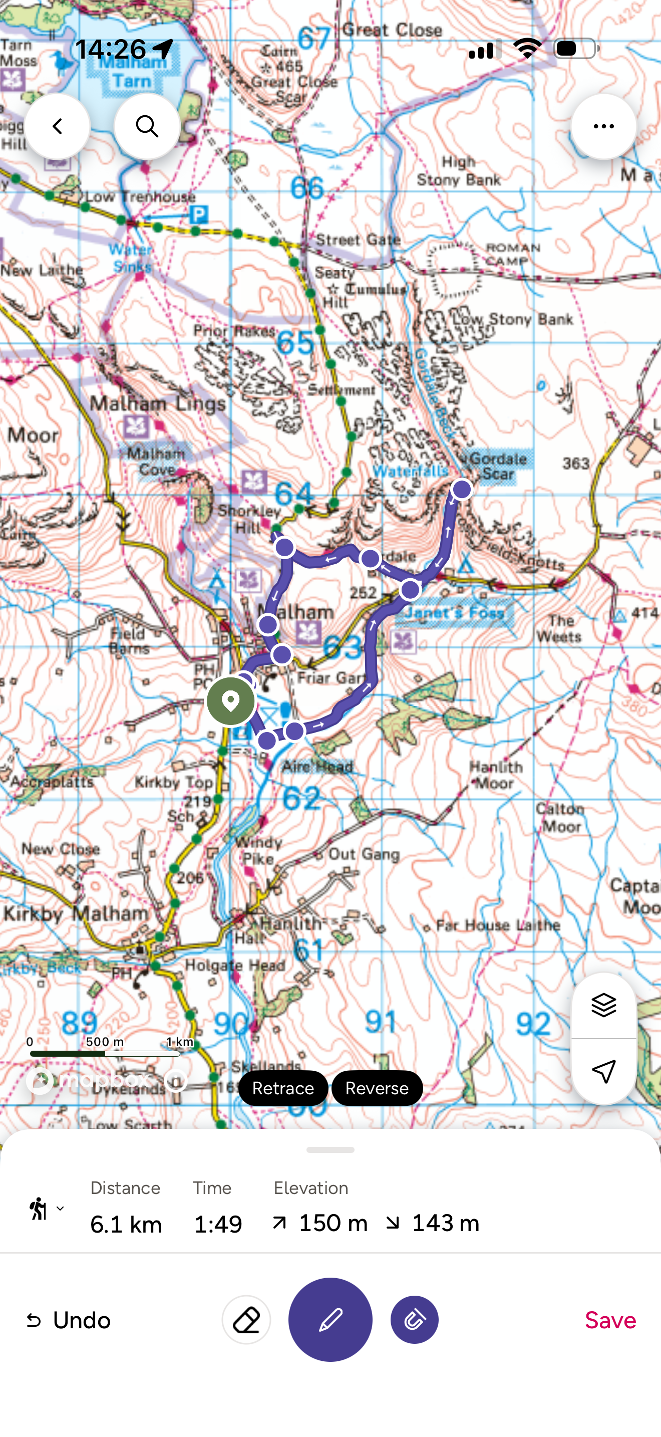 Map of Ordnance Survey route