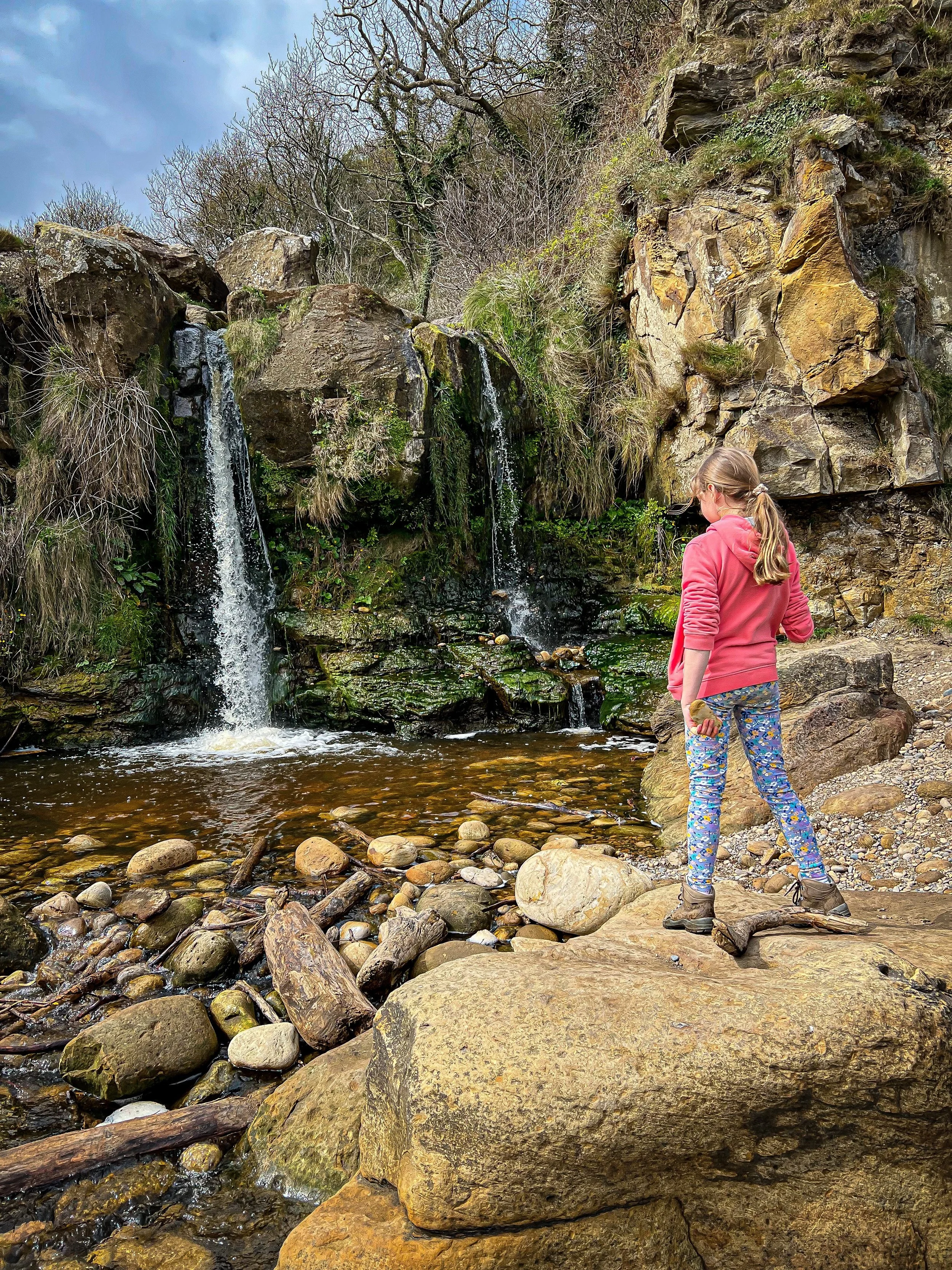 Hayburn Wyke beach waterfall on the Yorkshire Coast