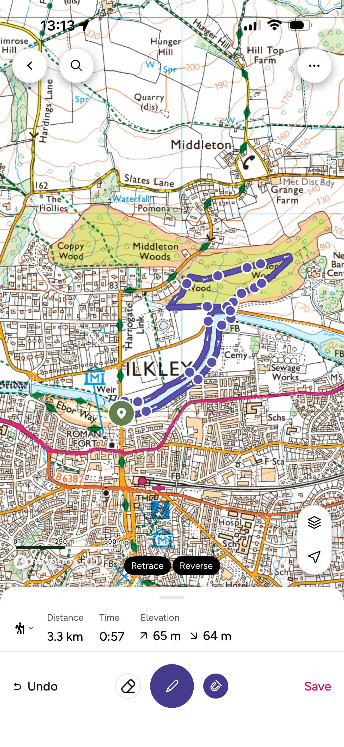Ordnance Survey Map of Ilkley Middleton Woods