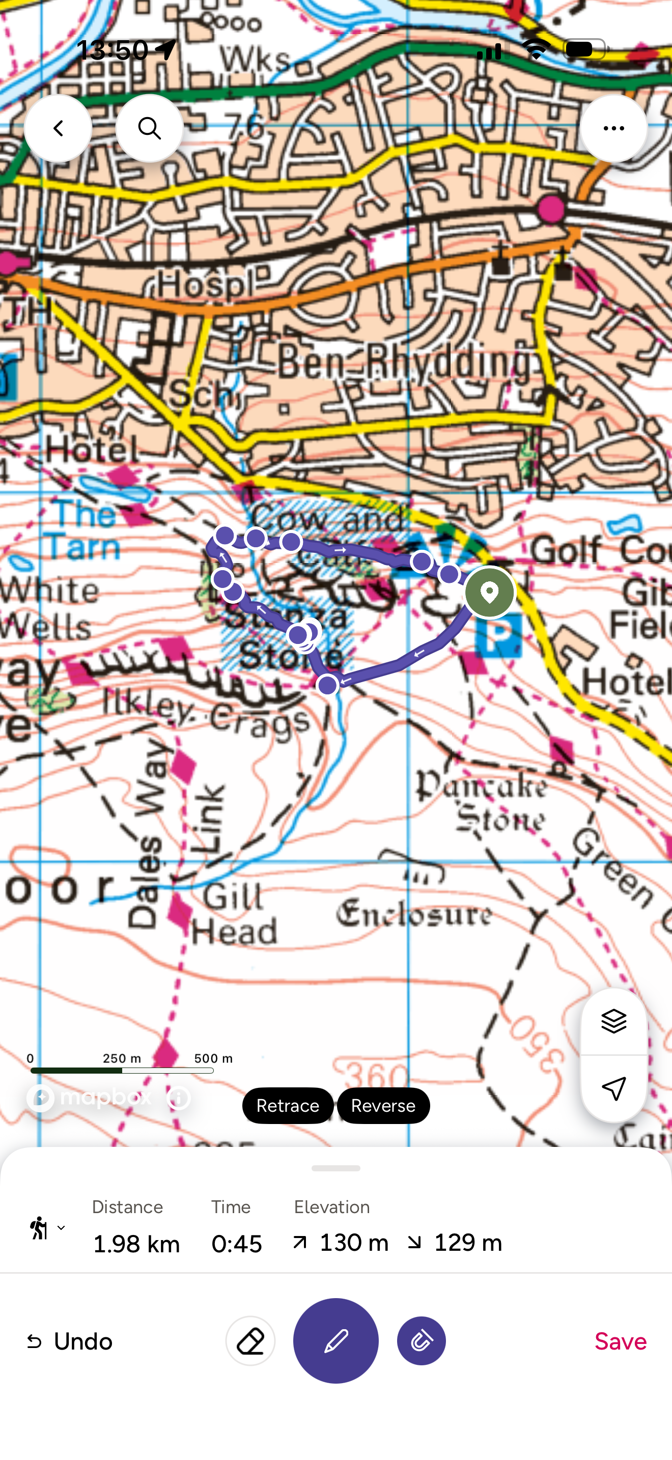 Beck stone route map on Ordnance Survey map