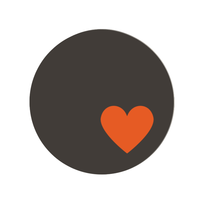 Black circle with a small orange heart near the bottom right area.