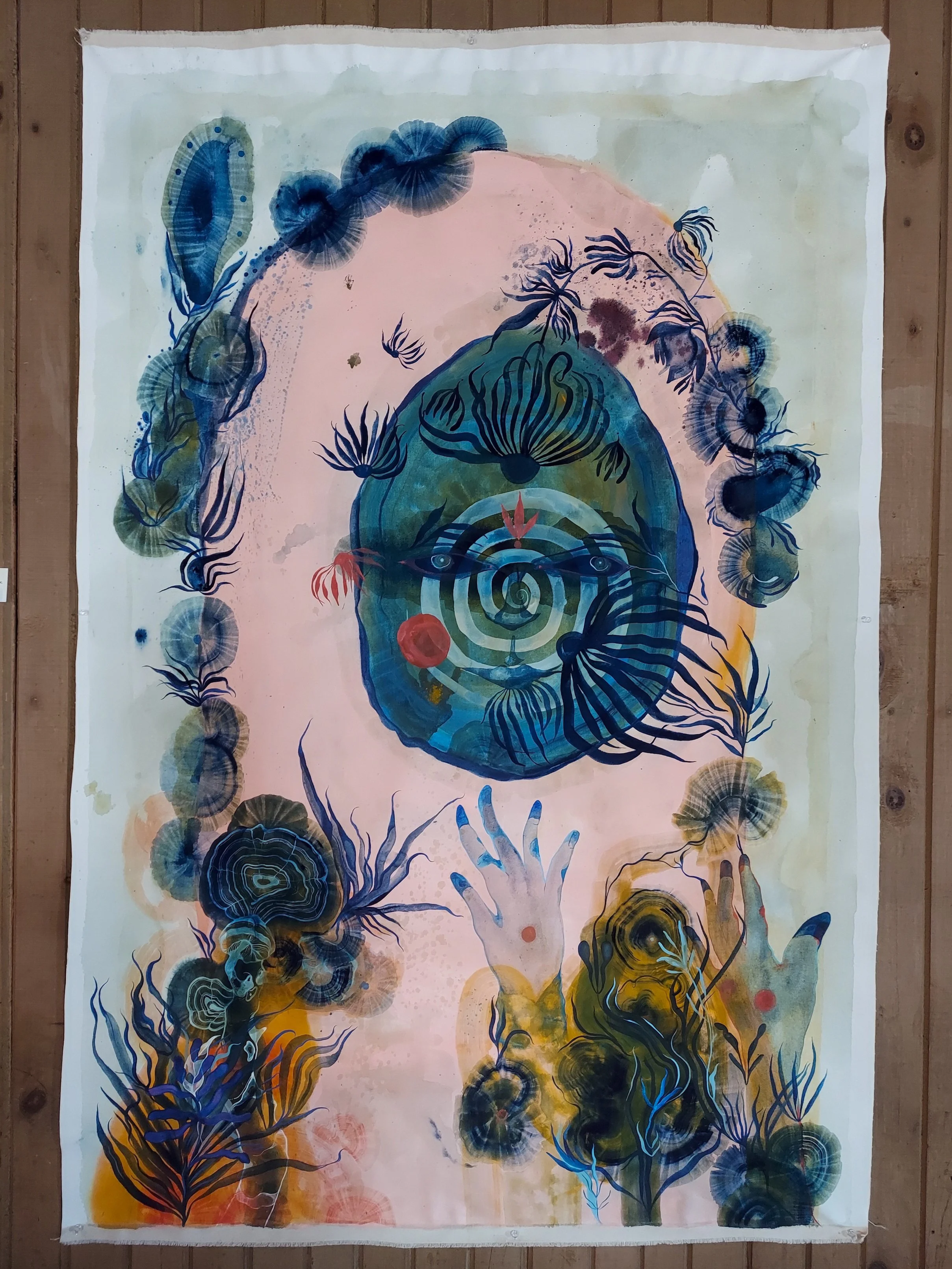 Echinacea Turkey Tail,  72'' x 48'', mineral pigment, sumi ink & acrylic on free canvas