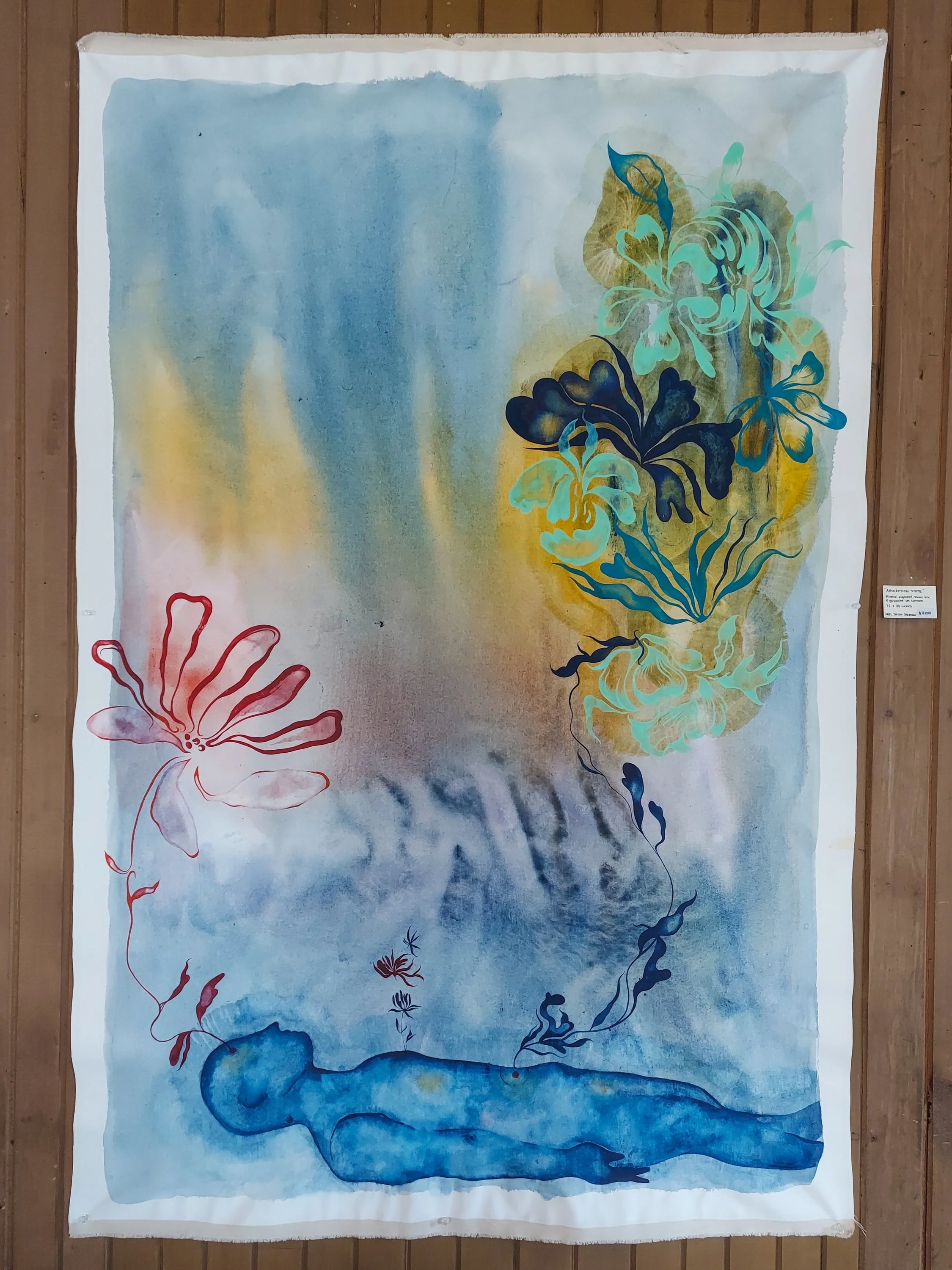 Shrouded Awakening,  72'' x 48'', mineral pigment, sumi ink & acrylic on free canvas