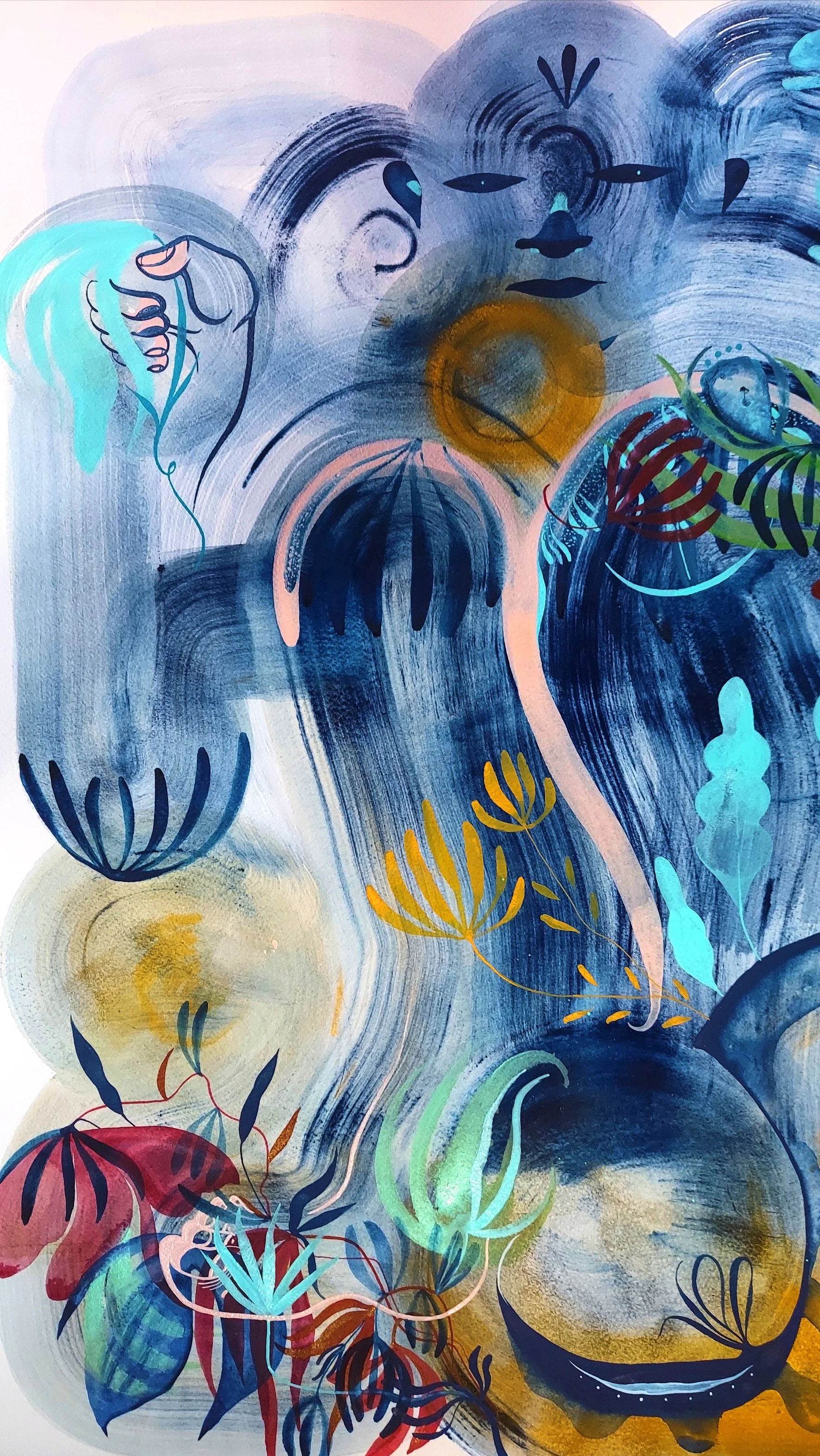 The Cosmic Giant That Holds the Sun & Moon, 24'' x 18'', mineral pigment, sumi ink & gouache on watercolor paper, *SOLD*