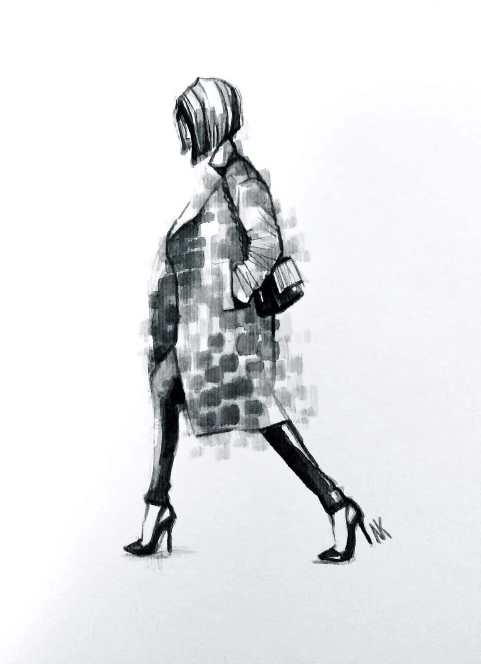 Plaid coat | aquarelle & brushpen | 2017 | 29.7 x 21 cm