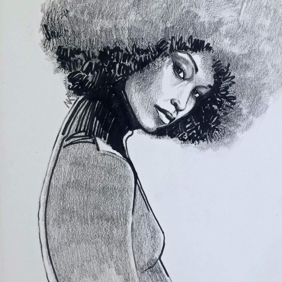 Afro | graphite pencil & brushpen | 2018 | 29.7 x 21 cm