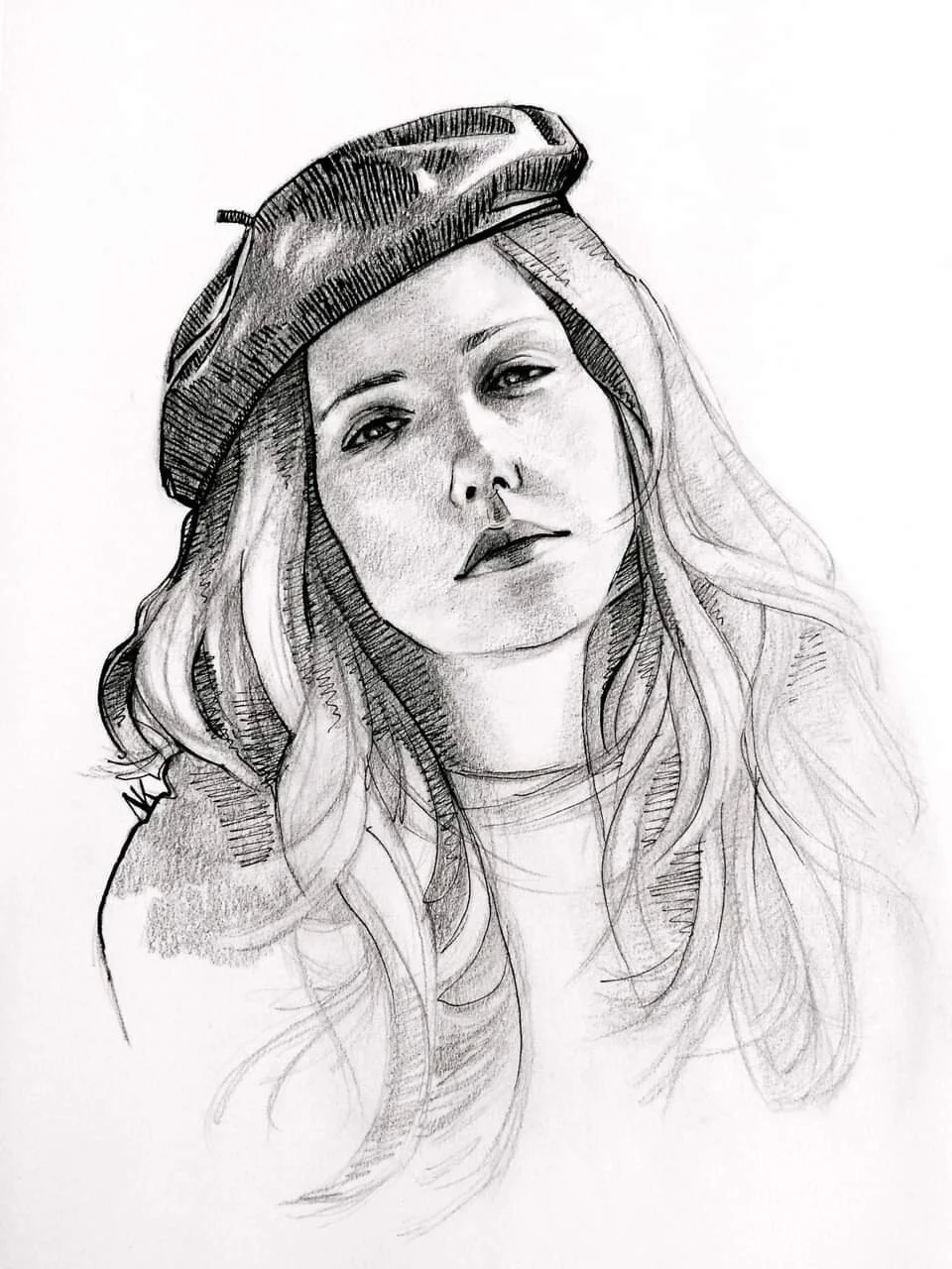 Beret | graphite pencil & brushpen | 2018 | 29.7 x 21 cm