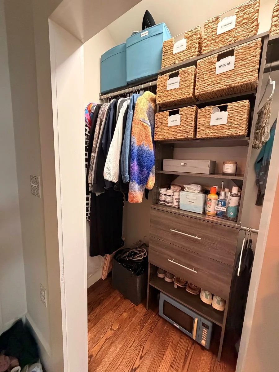 Closet after quarterly ADHD-friendly organization reset with simplified systems and visibility